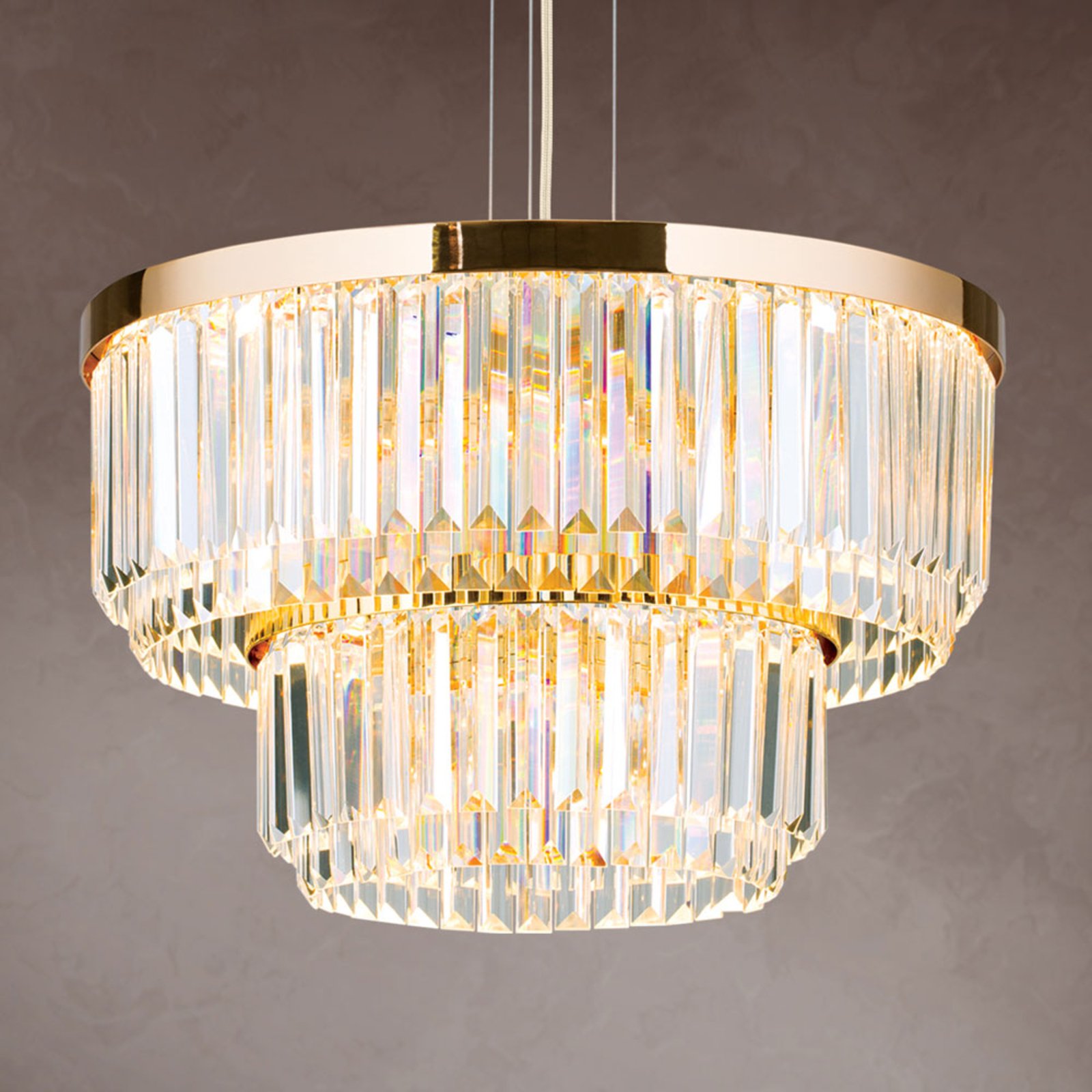 LED-pendellampa Prism, rund, Ø 55 cm, guld