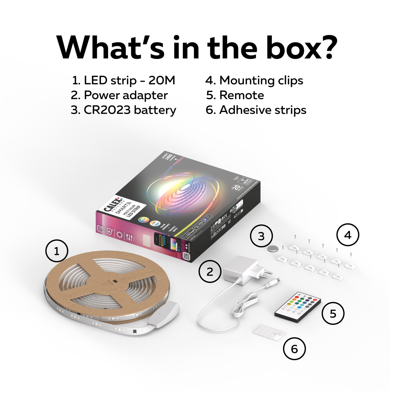 Bandă LED Calex Smart, lungime 20 m, RGB, telecomandă CCT