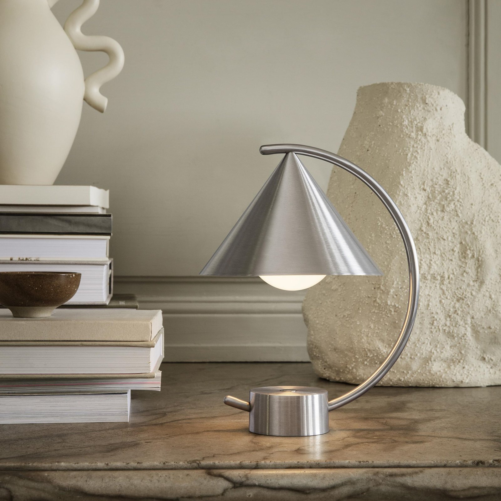 ferm LIVING LED rechargeable table lamp Meridian, steel, dimmable