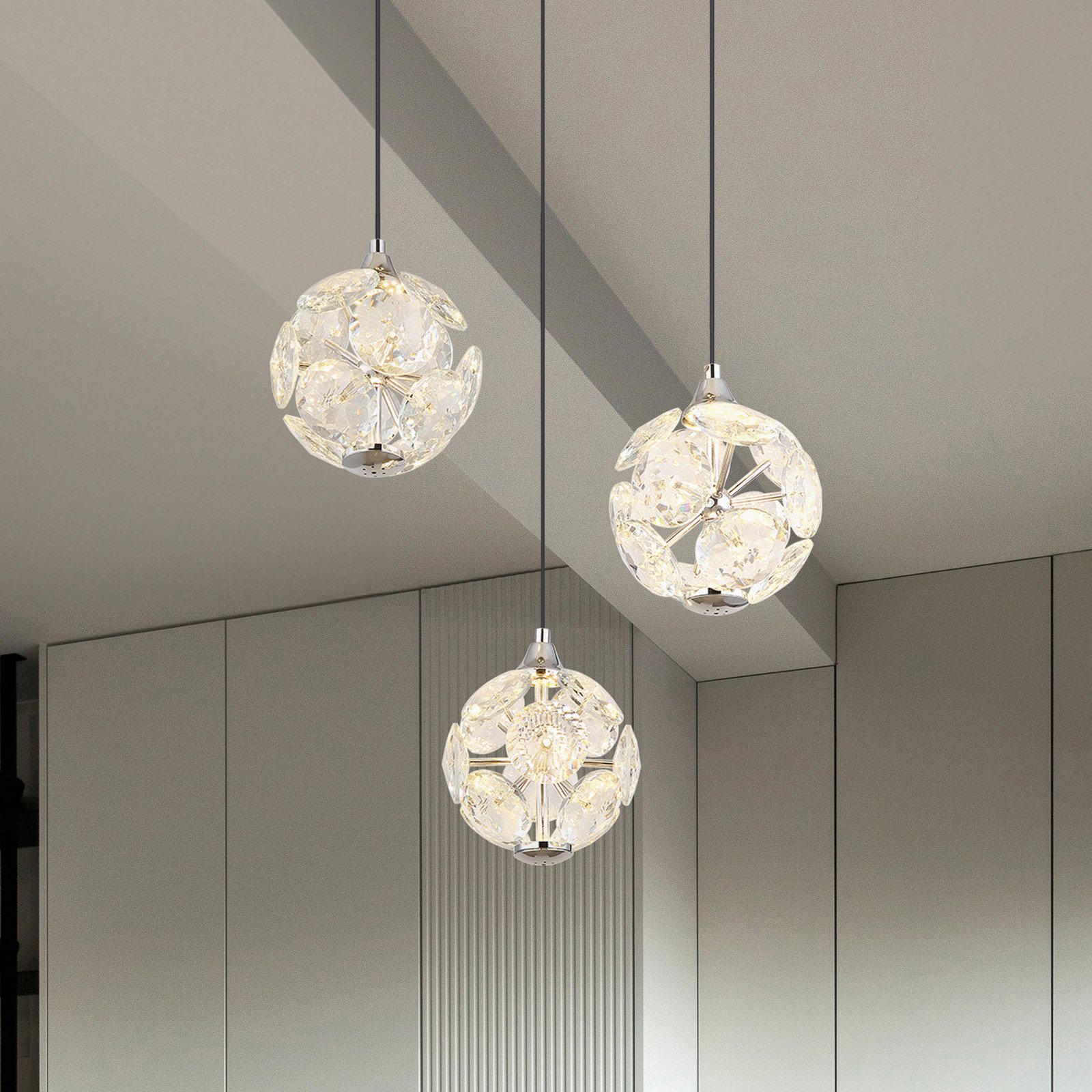 Globo Virina Lampă suspendată LED Ø 42 cm transparentă cristal 3 becuri - Camera de zi / sufragerie - transparent crom negru