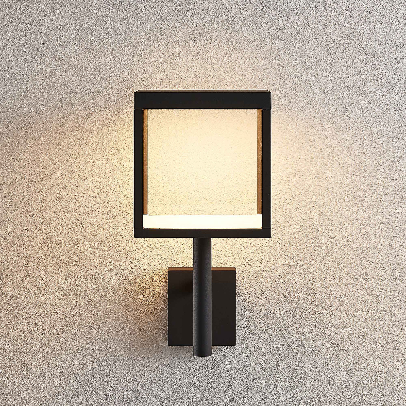 Udendørs LED-væglampe Cube med glasskærm, grafit
