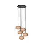 Suspension Ropex 4525, à 5 lampes, ronde, noire, câble marron