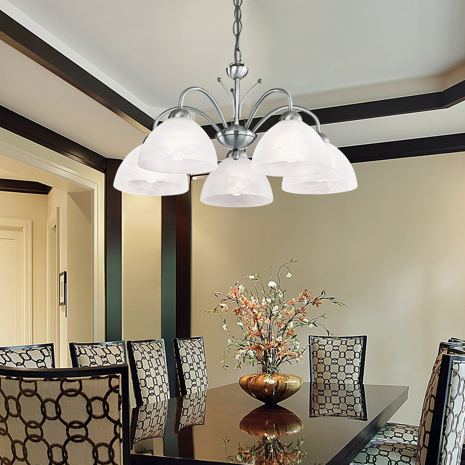 Searchlight Lampă suspendată Milanese 5 becuri argintiu - Camera de zi / sufragerie - argintiu satinat alb - Metal