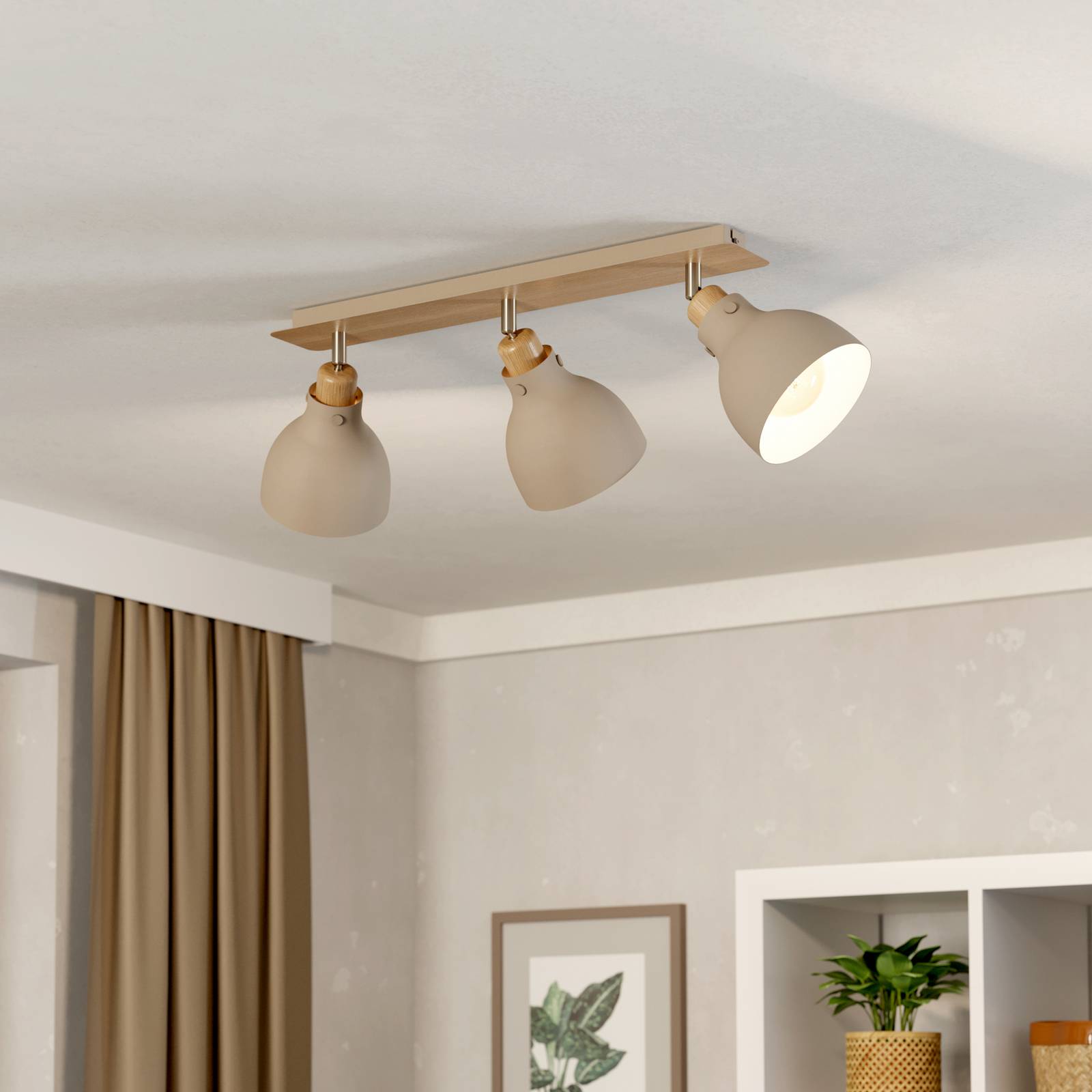 EGLO Plafondlamp Arrecife zand/houtoptiek, 3-lamps