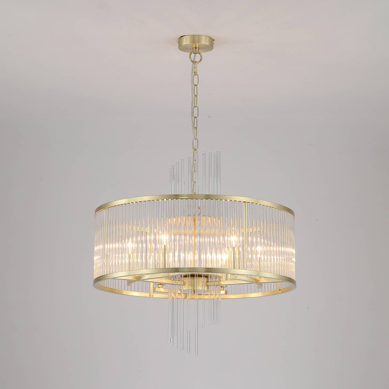 Żyrandol Lara, Ø 55 cm, złota/przezroczysta, szkło/metal