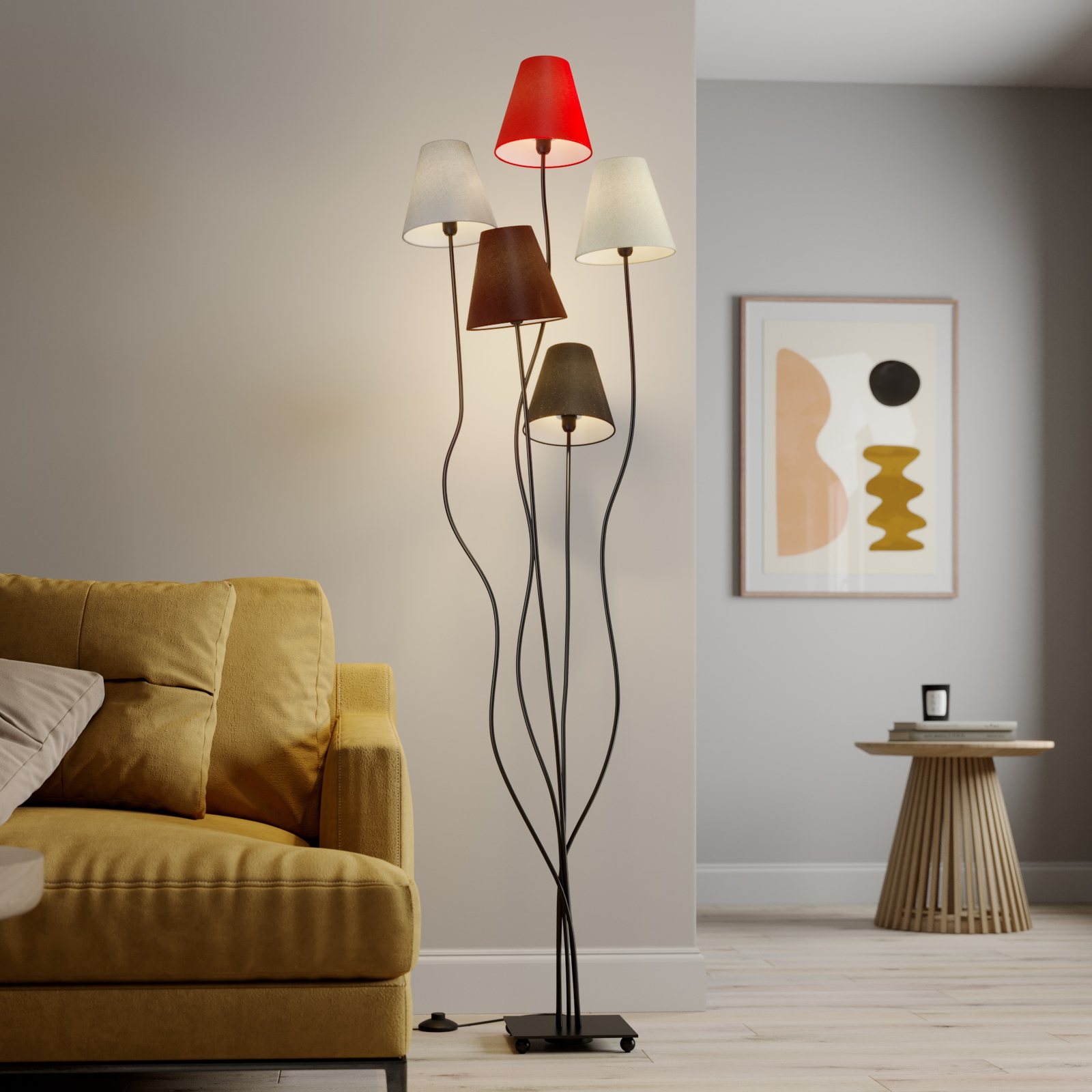 melis - 5-flammige stoff-stehlampe fürs wohnzimmer | lampenwelt.ch
