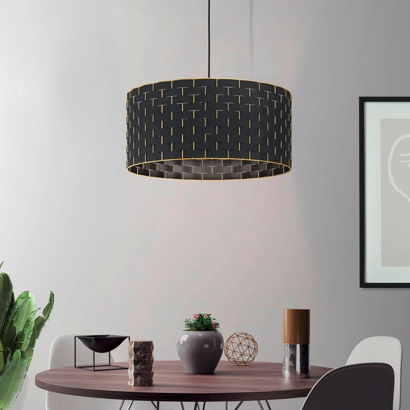 EGLO Lampă suspendată Marasales din material textil Ø 55 cm - Camera de zi / sufragerie - negru alamă - Țesătură / Textil