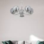 Sentia chandelier, chrome / smoke grey, 5-bulb, glass