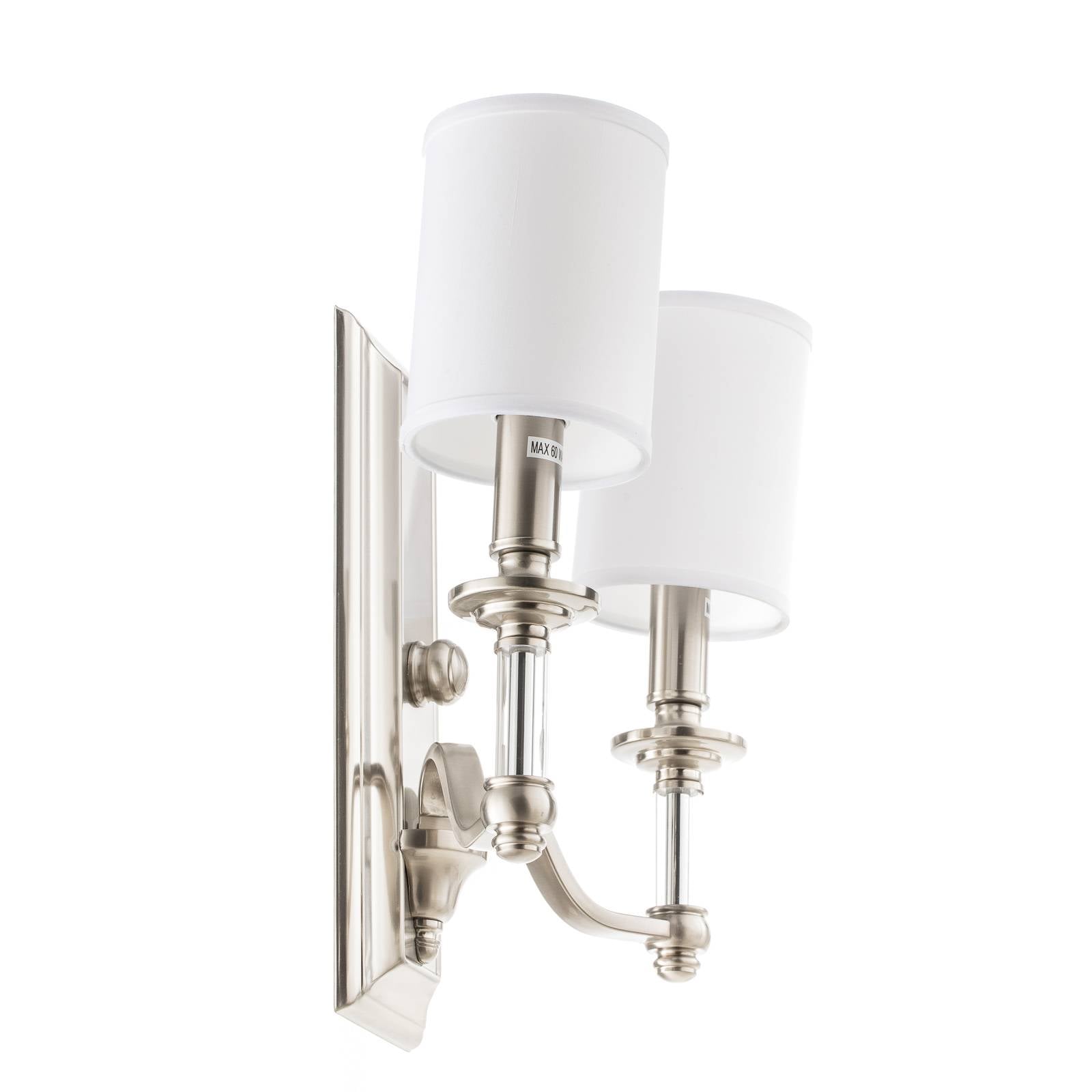 HINKLEY Two-bulb wall lamp Sussex, brushed nickel, for Living / Dining Room, metal, fabric, glass, E14, 60 W, W: 39.4 cm, H: 40 cm