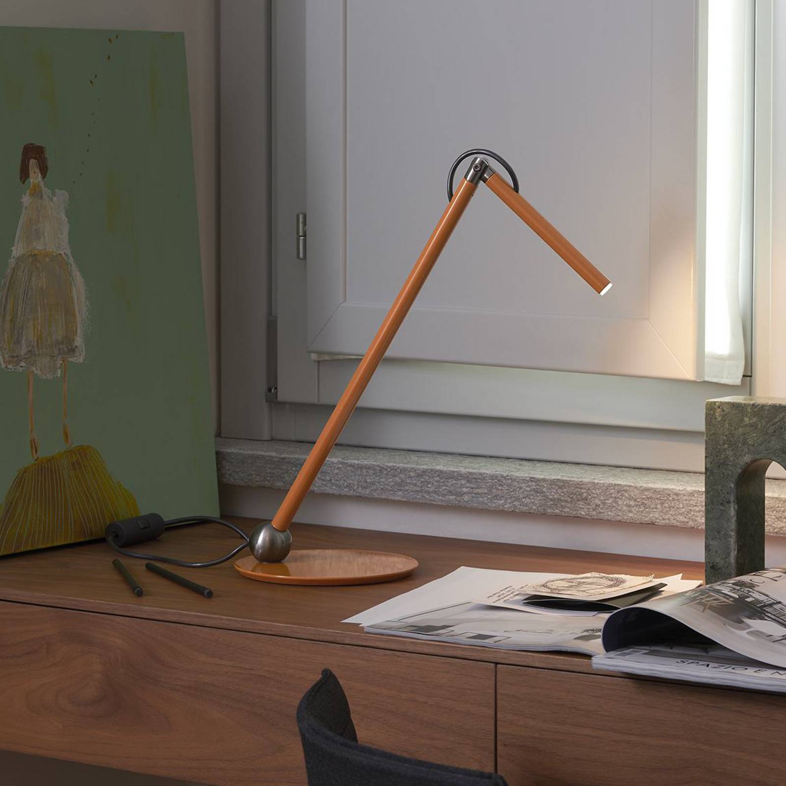 Oluce LED-Tischleuchte Calamaio, senfgelb, Metall, Höhe 37cm günstig online kaufen