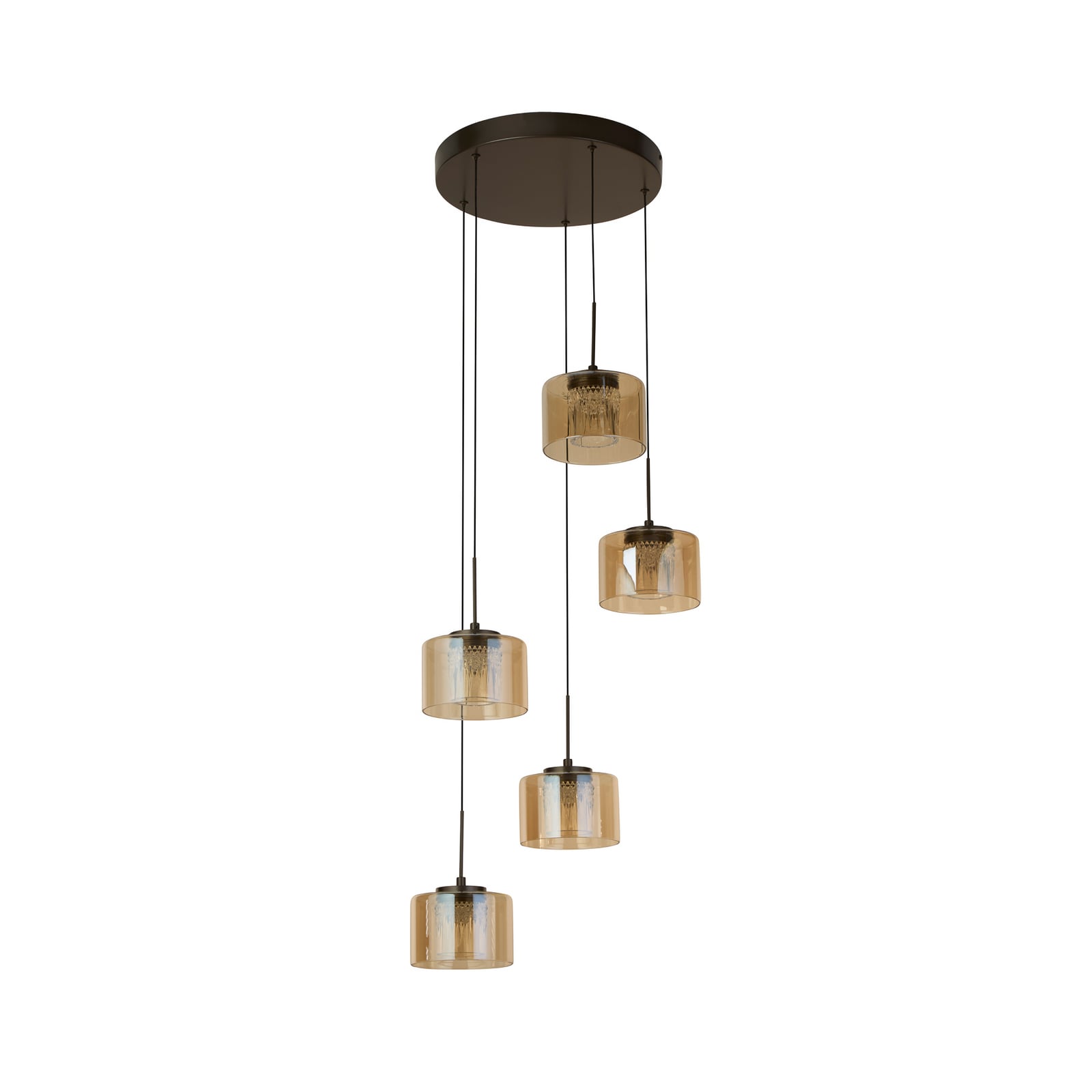 LED-Hängeleuchte Tumblers, 5-fl. rund, bronze, Glas, 3.000 K LED-Hängeleuchte Tumblers, 5-fl. rund, bronze, Glas, 3.000 K