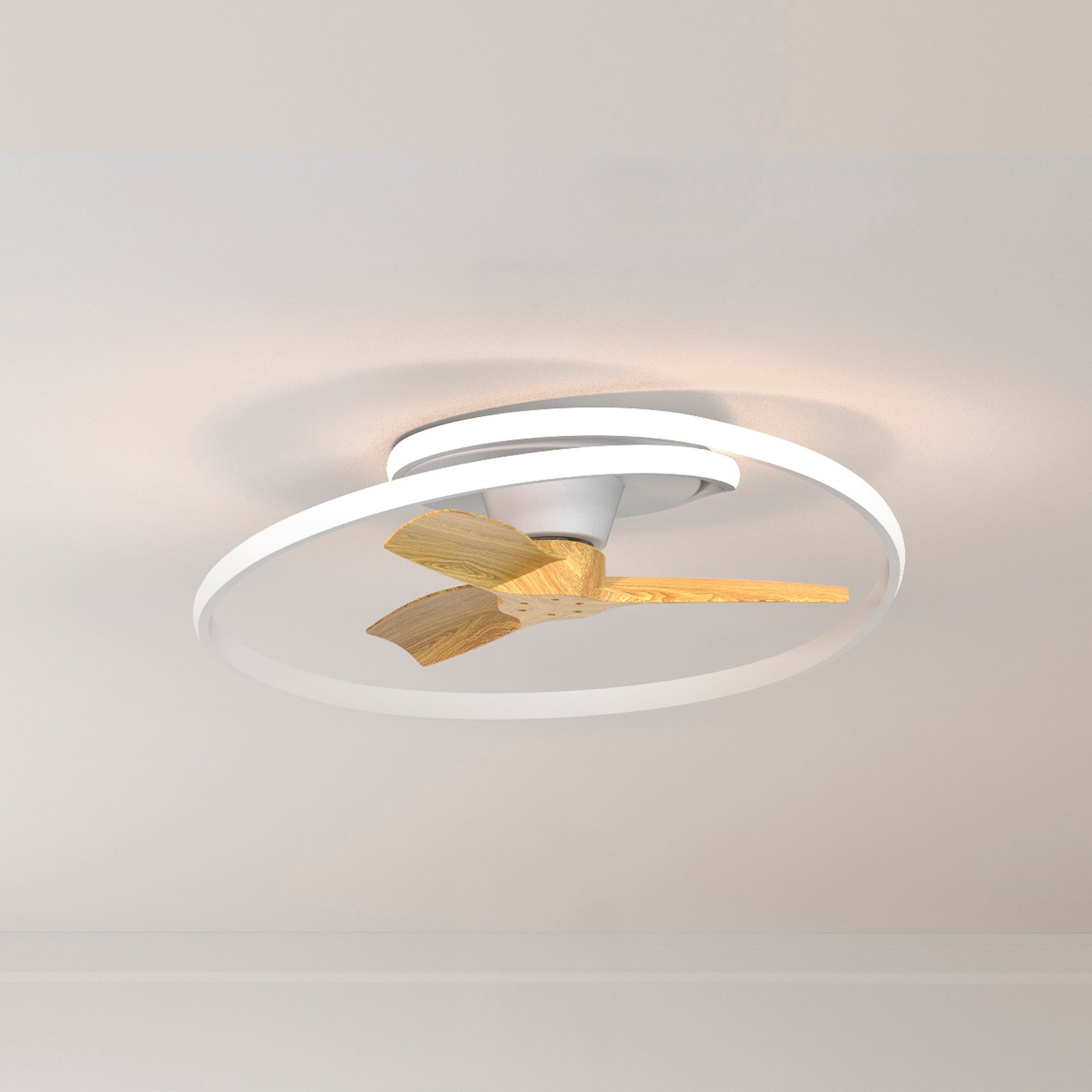 Ventilateur de plafond LED Ocean blanc/bois DC silencieux Ø 78 cm CCT
