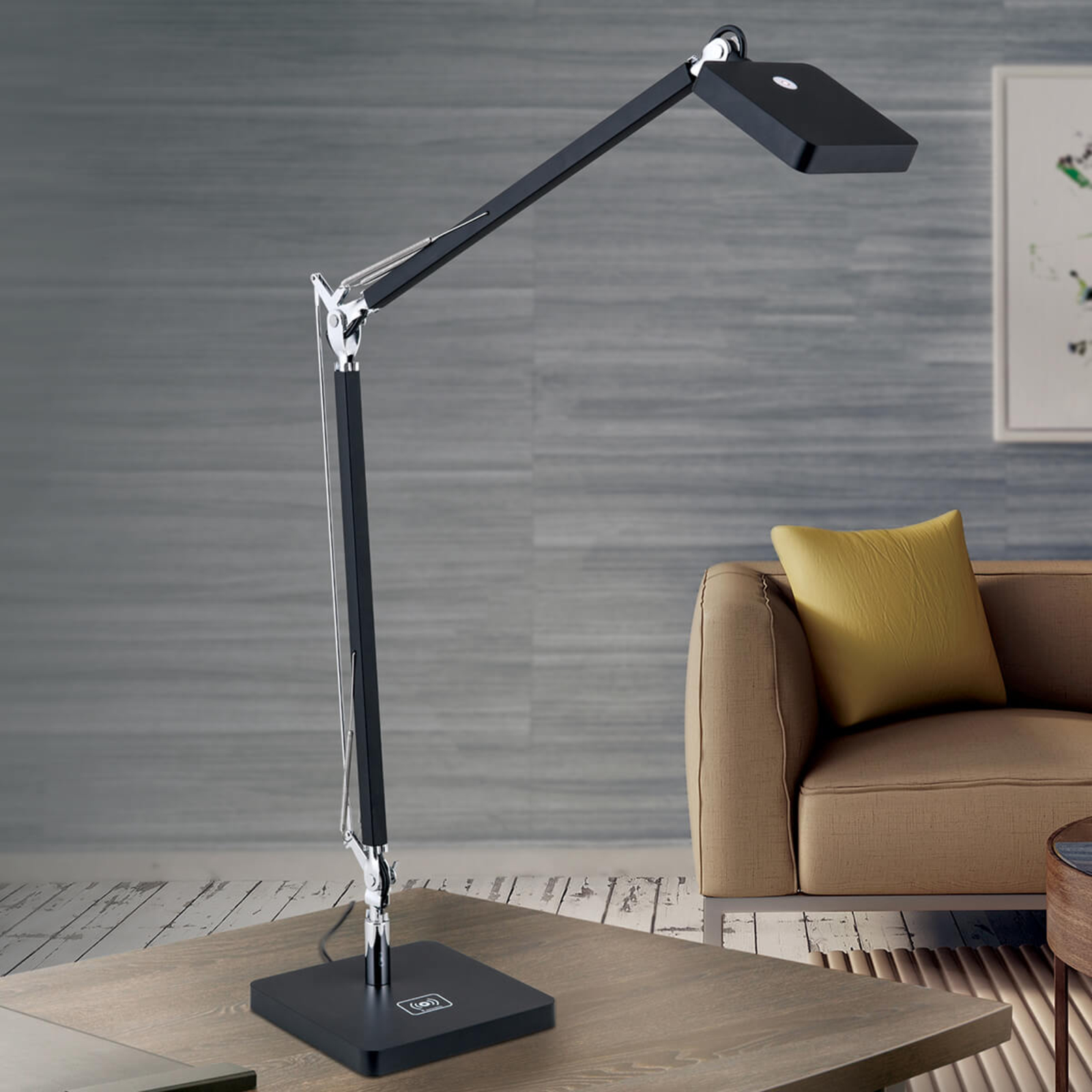Lámpara de mesa LED Dave compatible con QI, negro