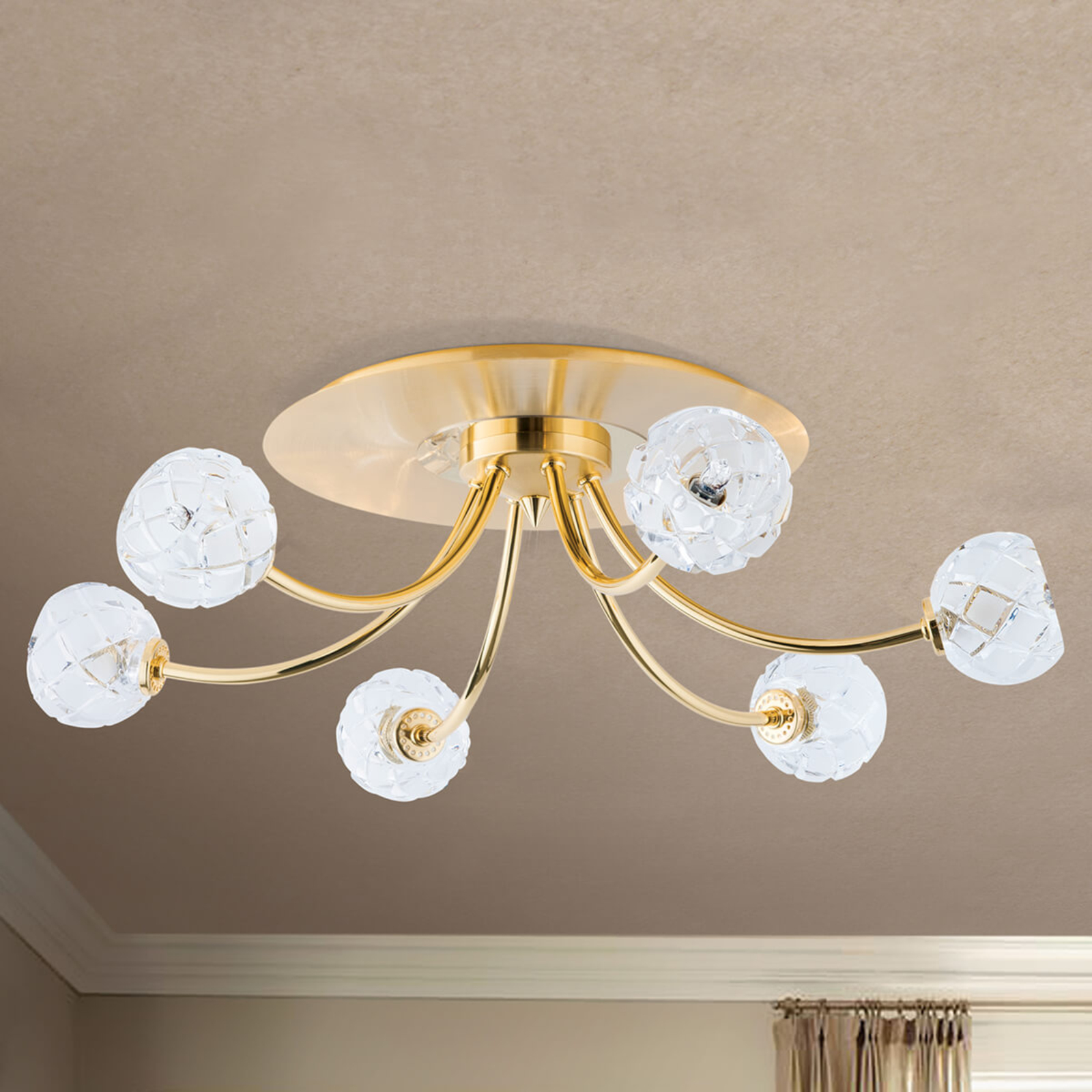 Lead crystal ceiling light Maderno, gold, 57 cm