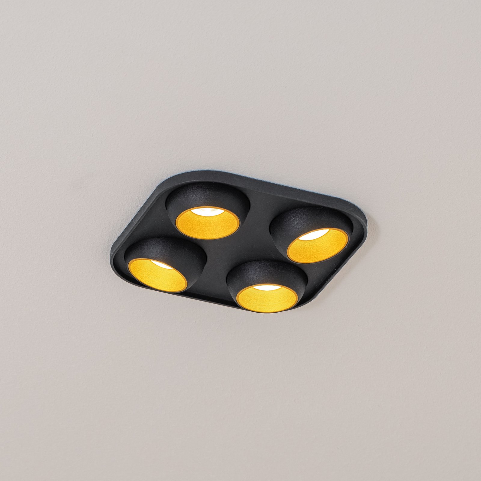 BEGA LED recessed spotlight Studio Line black/brass, 4-bulb.