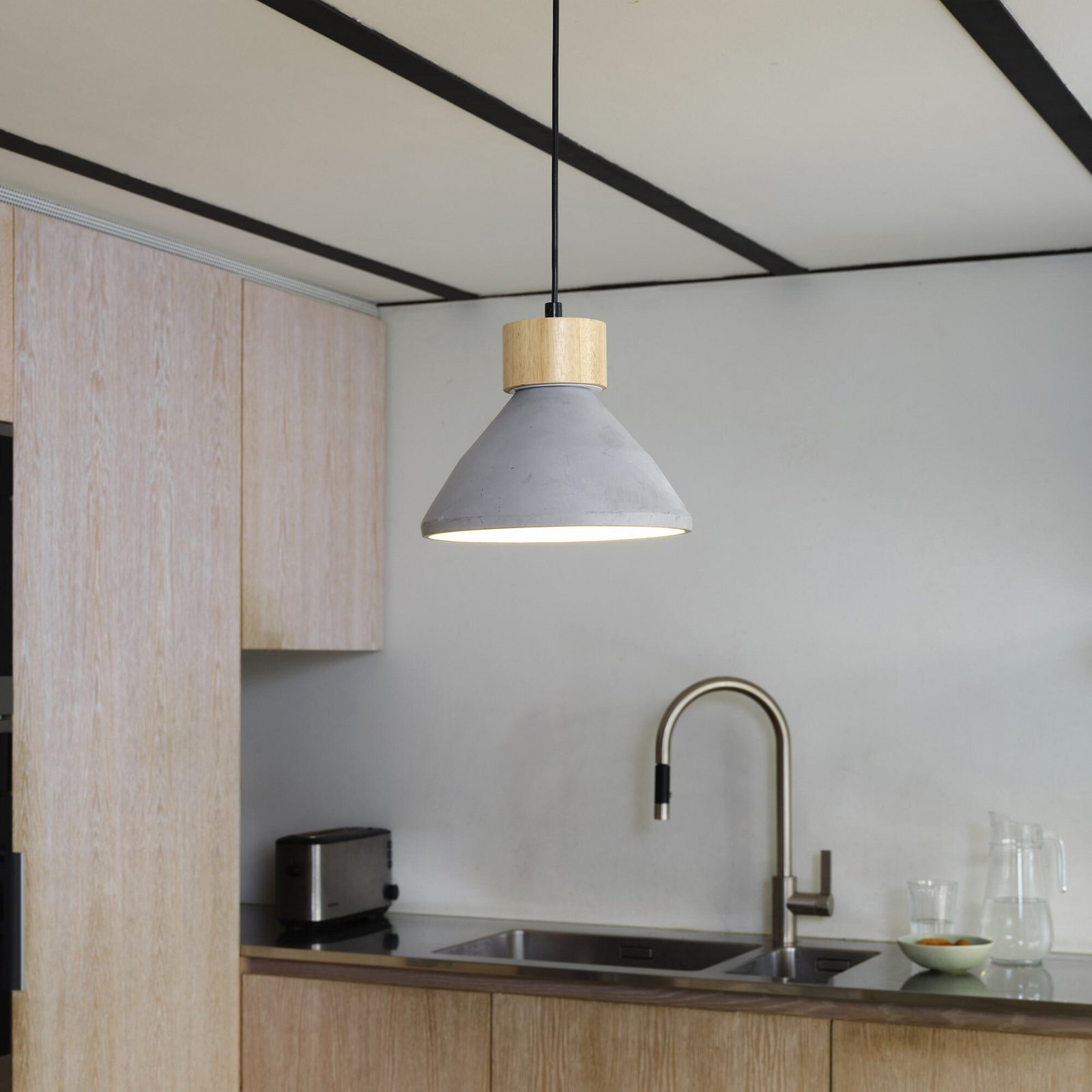 OSRAM Hängelampe CONCRETE WOOD, grau, Ø 22 cm, Beton, E27