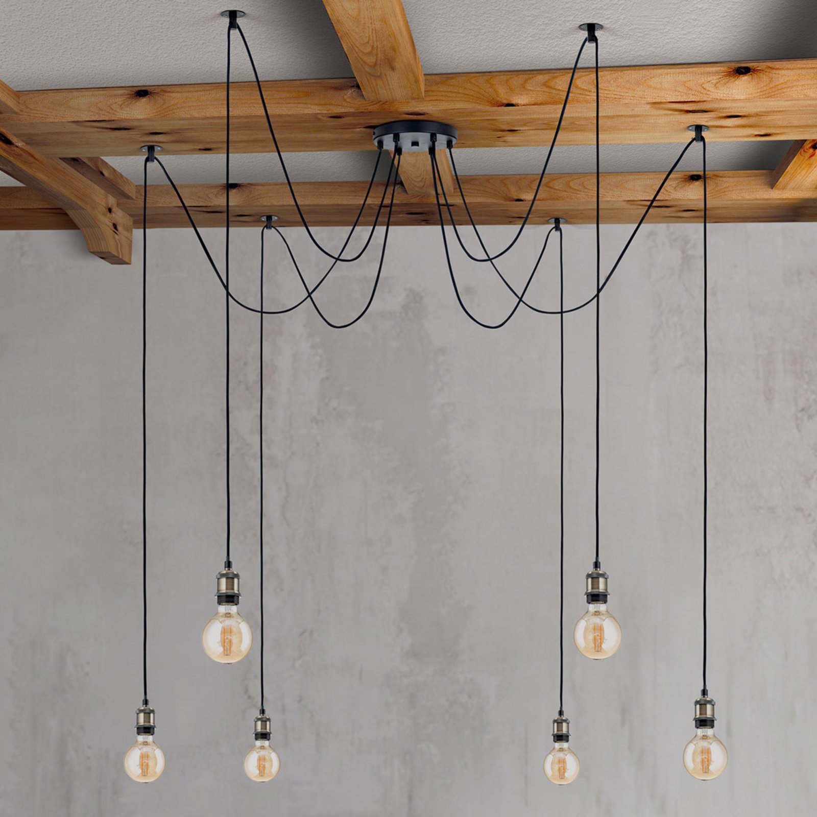 Jailhouse pendant light, six-bulb