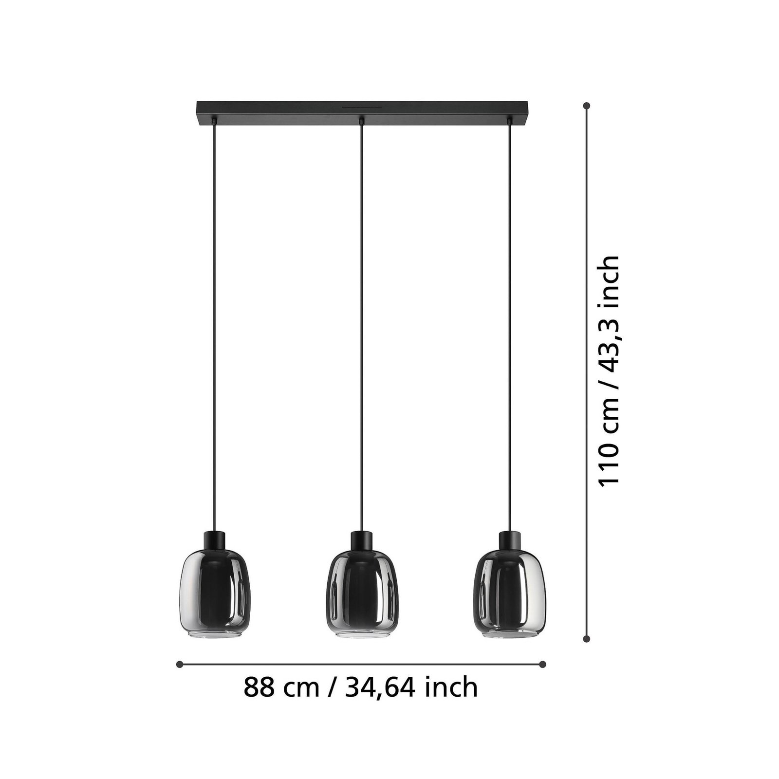 EGLO connect LED hanging light Molochio-Z, 3-bulb, black, clear