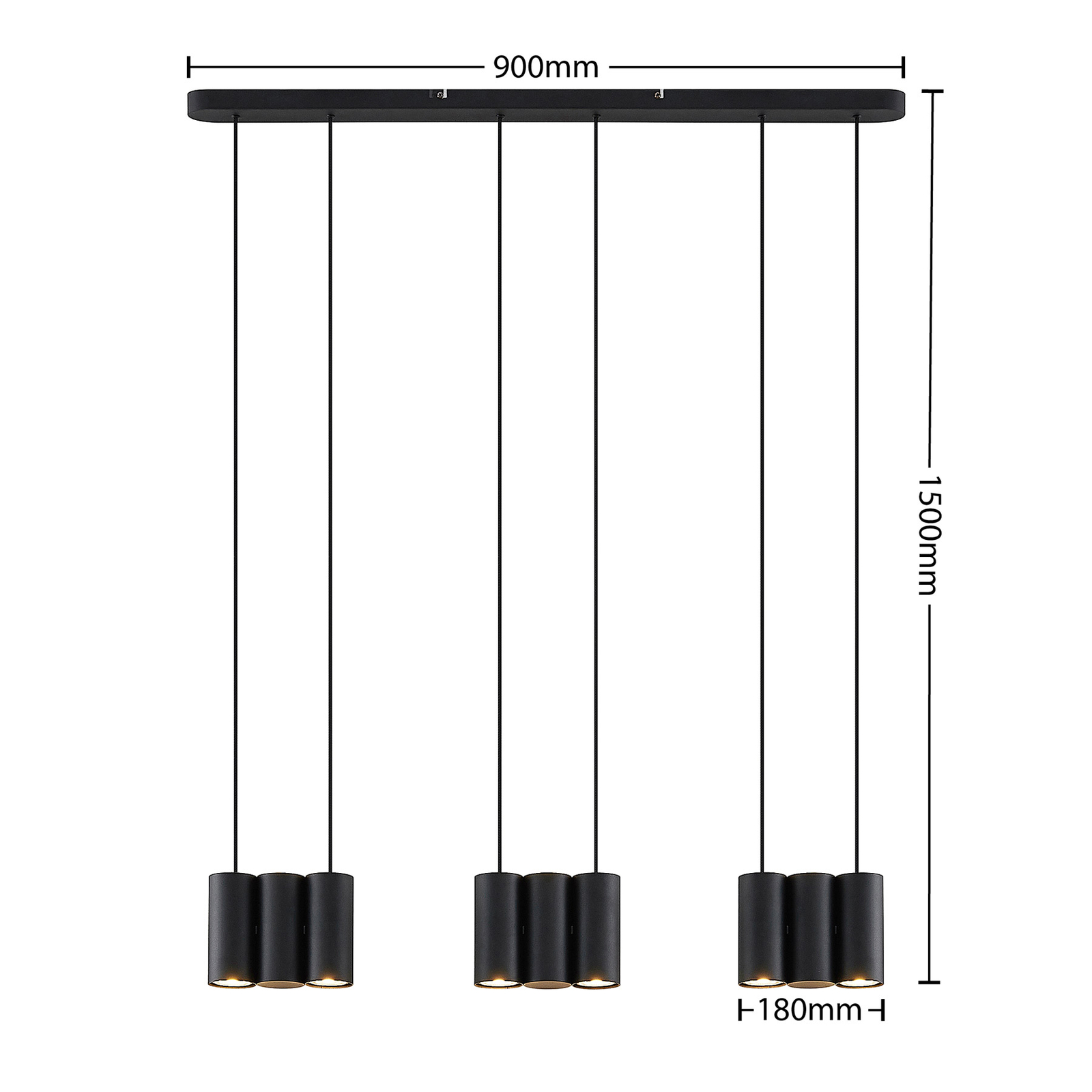 Lucande Cesur suspension à 9 lampes, noire