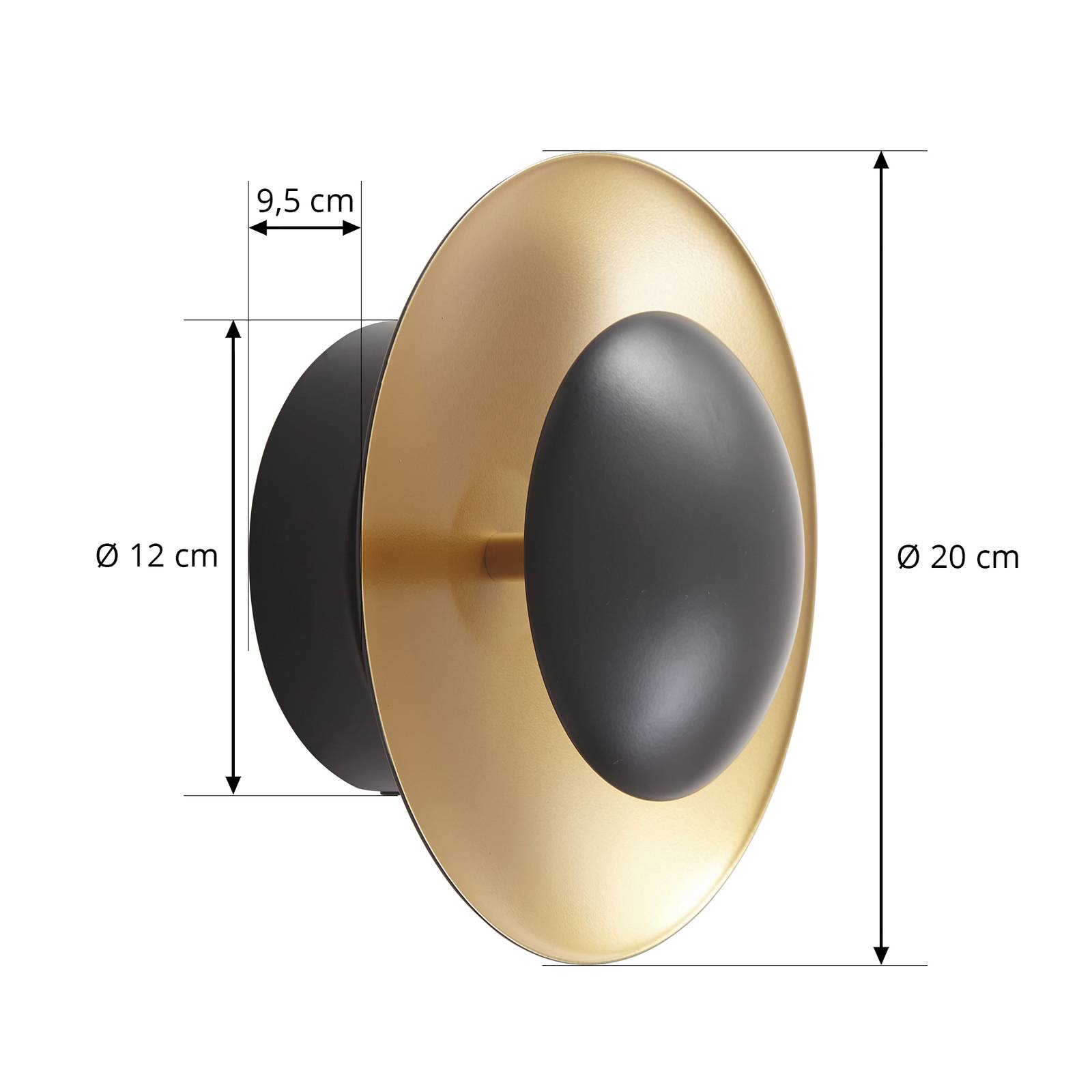 Lindby kinkiet LED Tiama, metal, czarny/złoty, Ø 20 cm