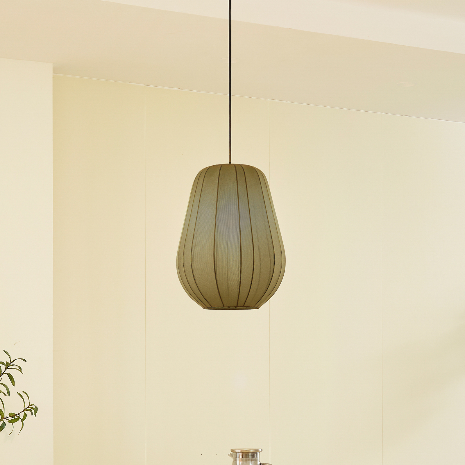 Lindby hanglamp Helin, grijs, Ø 30 cm, stof