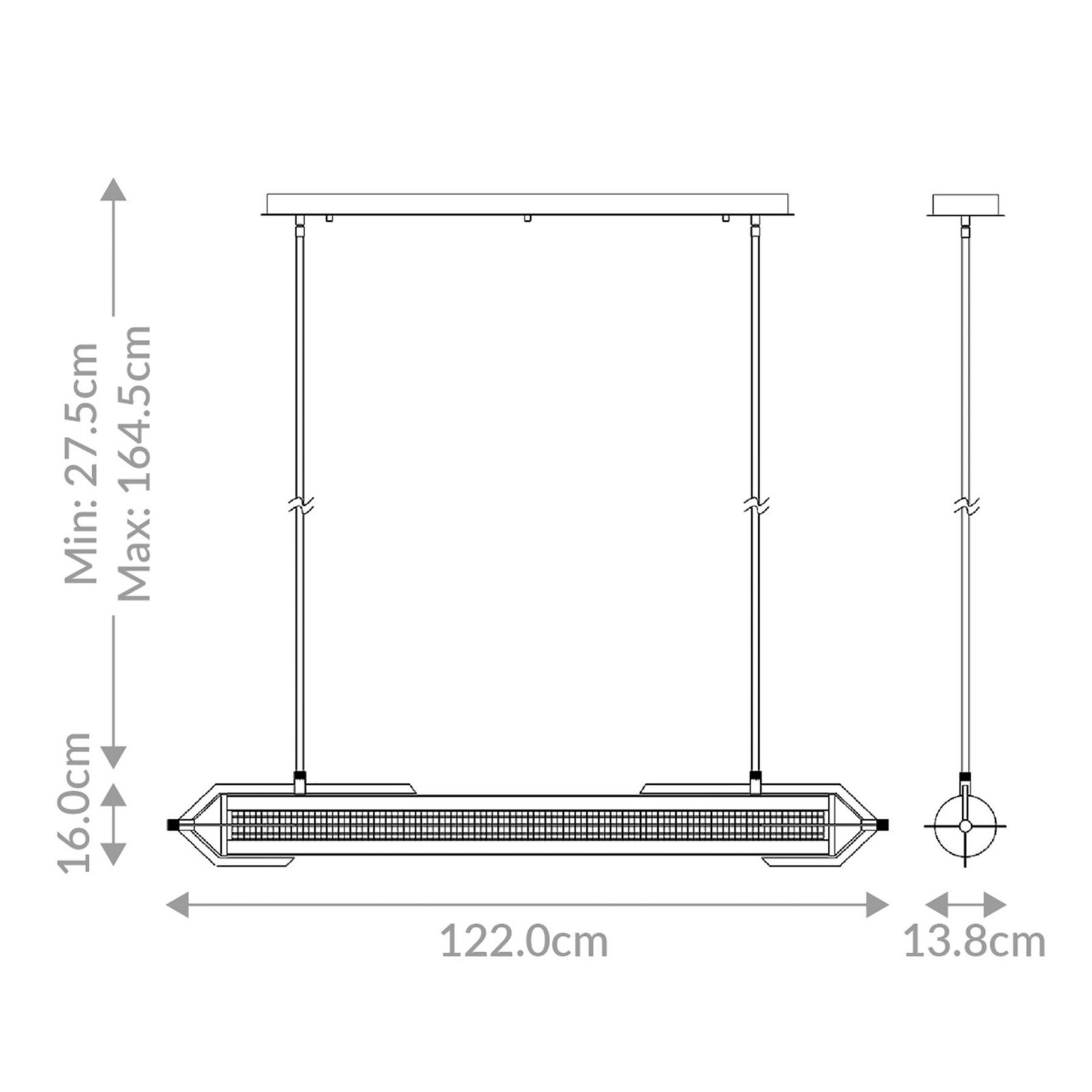 ESPADA LED pendant light, brushed gold, 122 cm, metal/glass