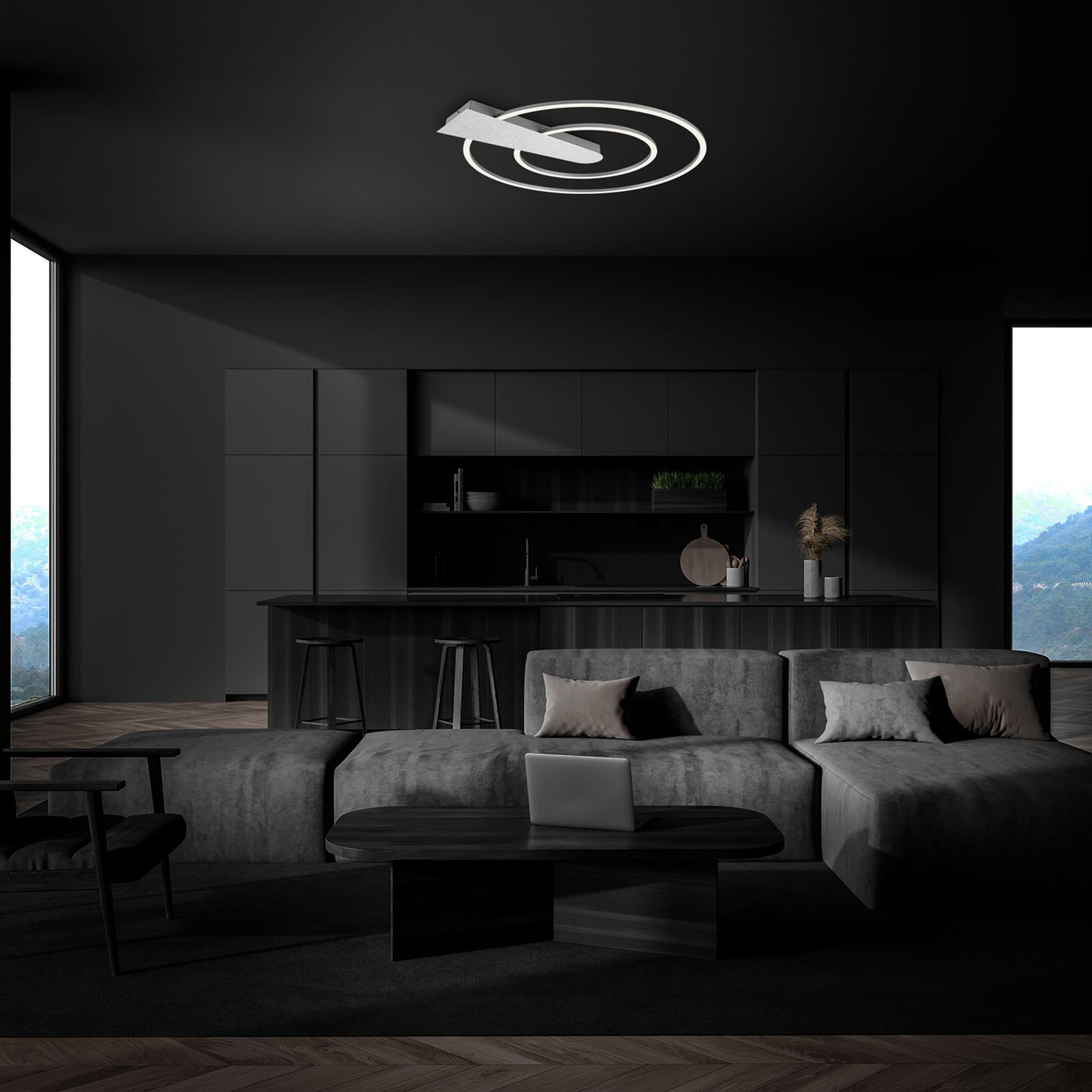 Nico Duo LED ceiling lamp, 3,000 K, round, chrome