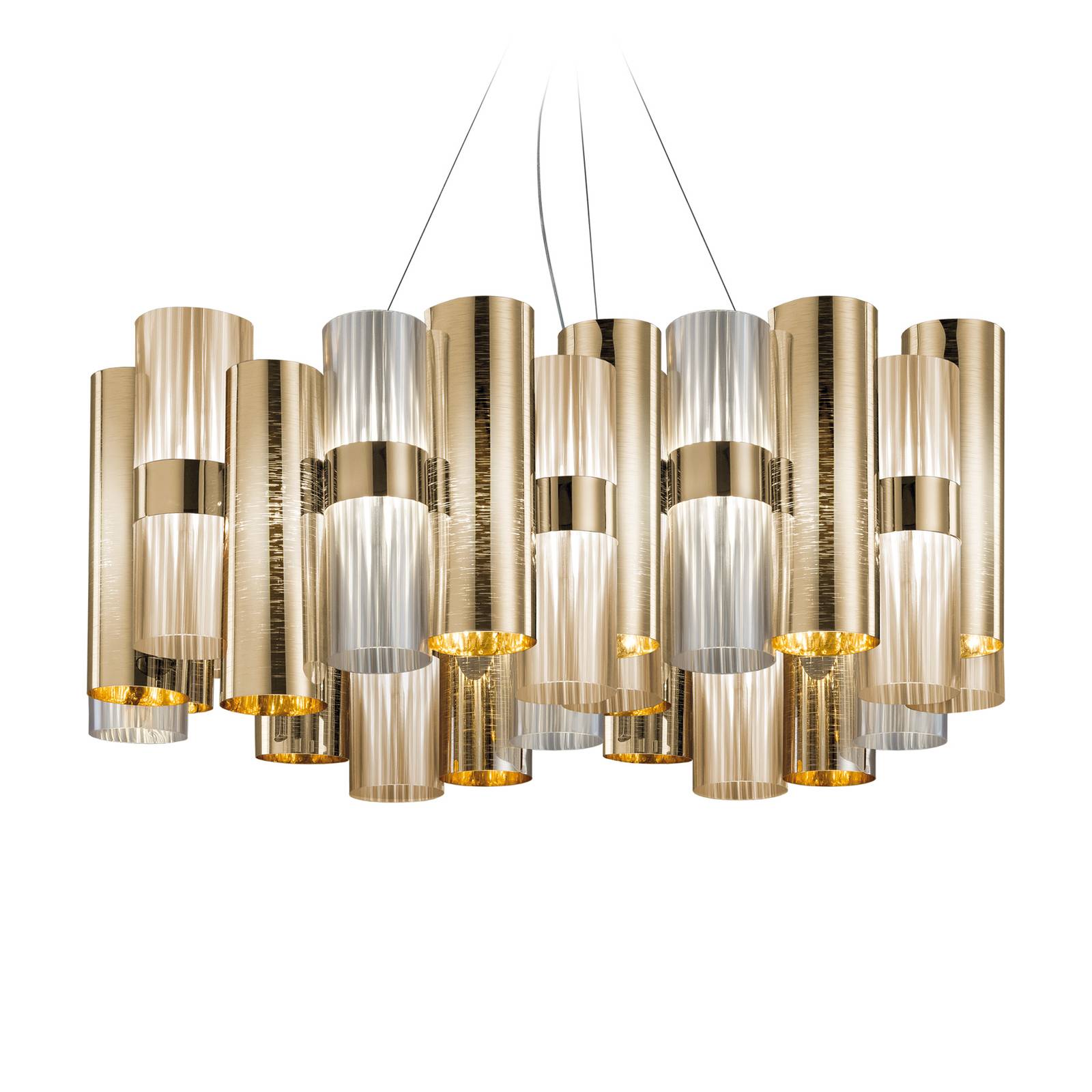 Slamp La Lollo L LED hanging lamp, Ø 80 cm, gold, for Living / Dining Room, technopolymers, 80 W, H: 35 cm