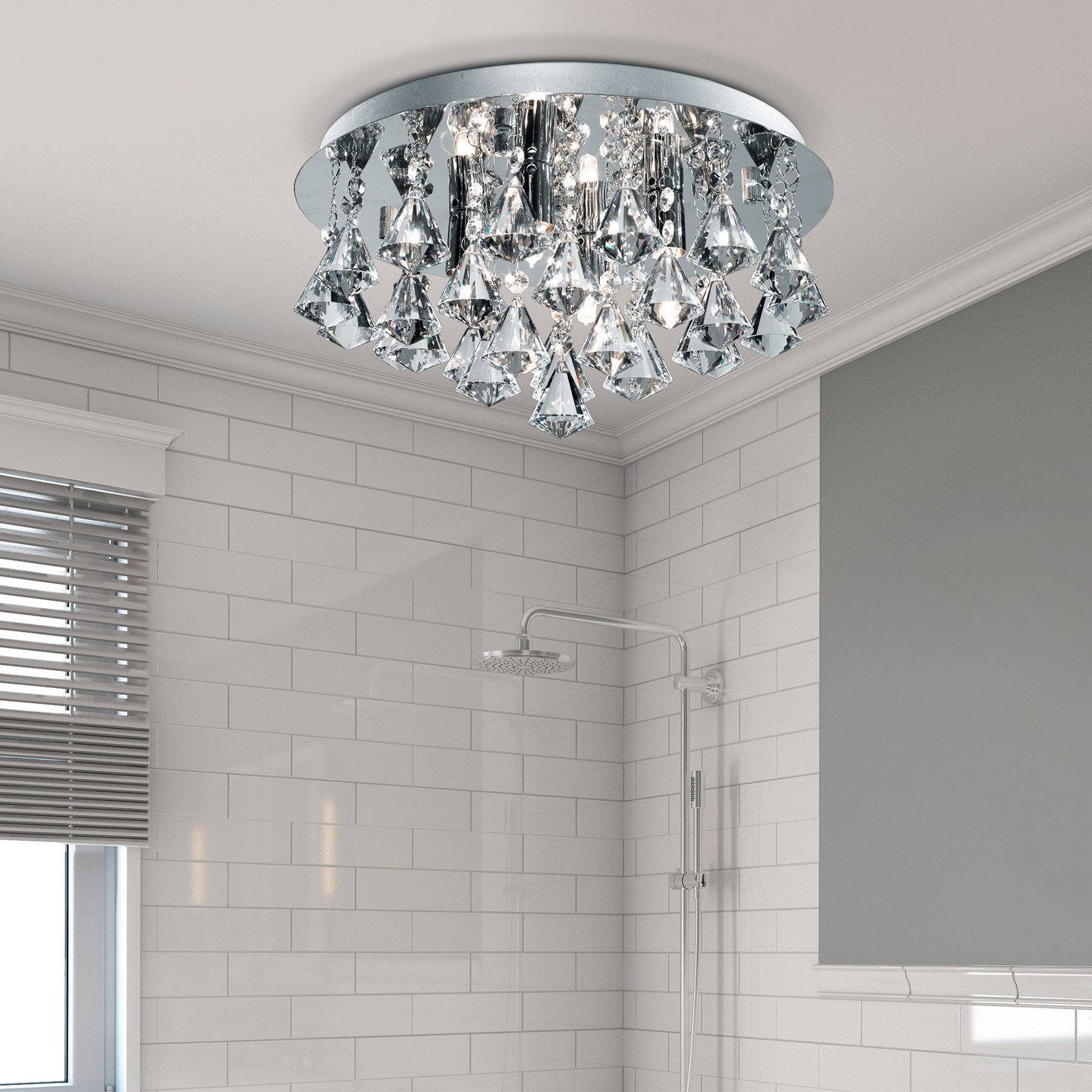 Searchlight Plafonieră Hanna rotundă IP44 38cm crom piramidă - Baie - crom transparent - Metal