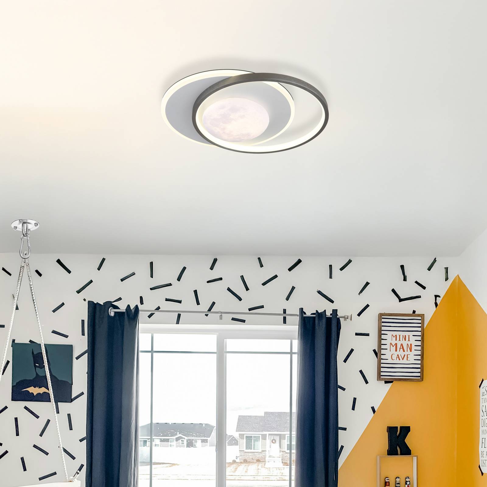Lampa sufitowa LED Moon, czarna/szara, metalowa, 37 cm