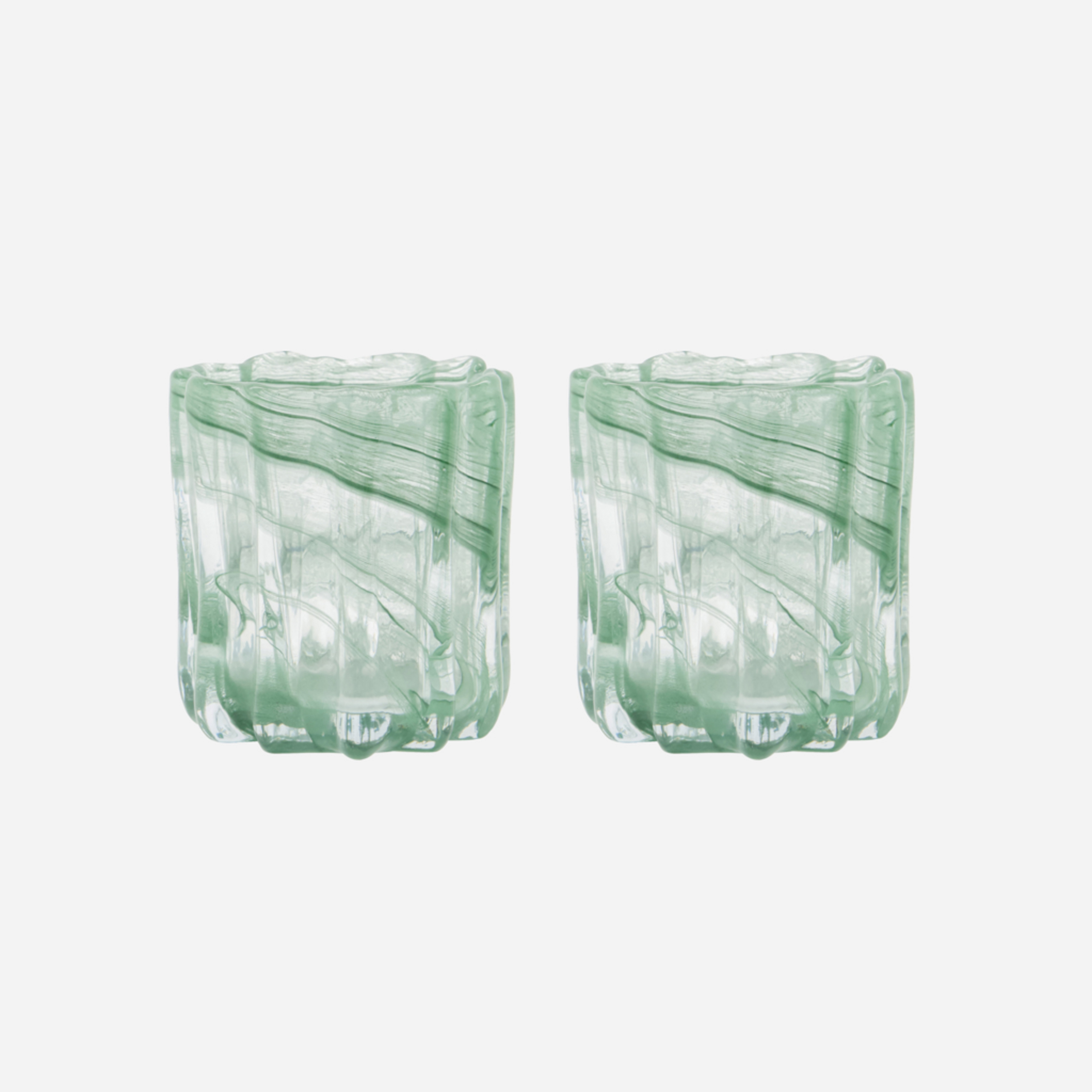 HDCurl Porta-velas, verde, vidro, conjunto de 2 - House Doctor