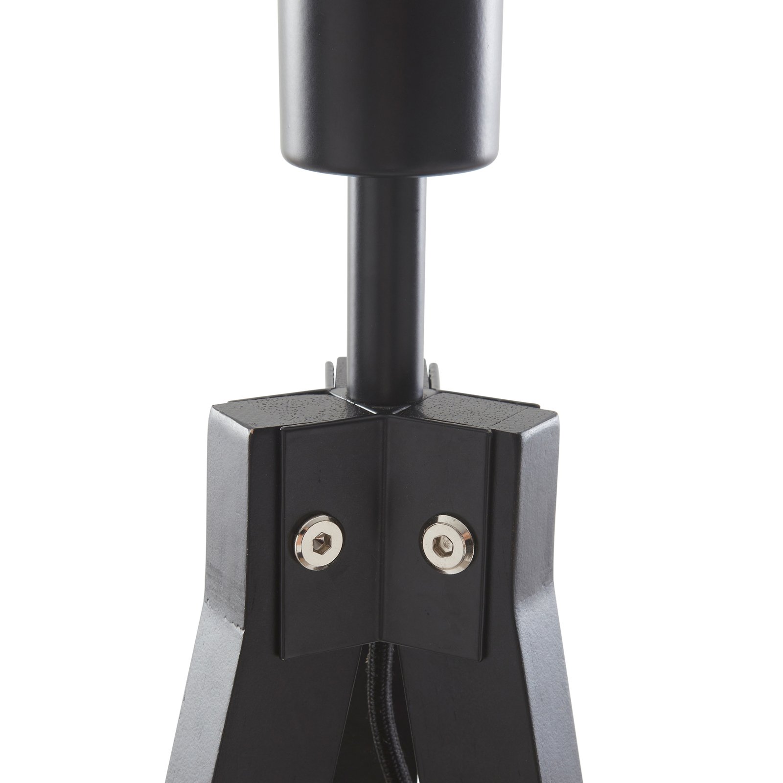 Stojací lampa Lindby Herry, černá, dřevo, trojnožka, 153 cm