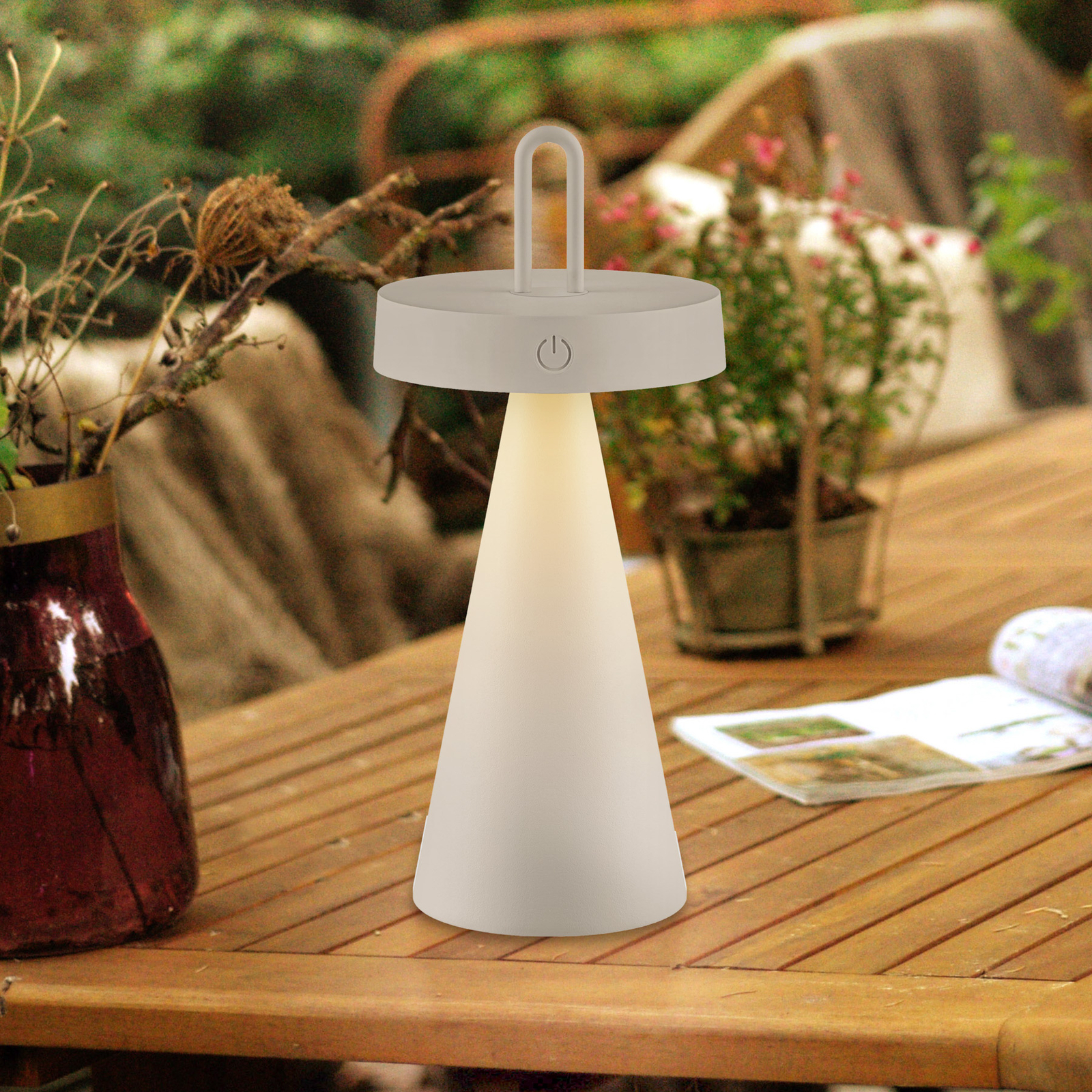 JUST LIGHT. LED table lamp Alwa grey-beige iron IP44