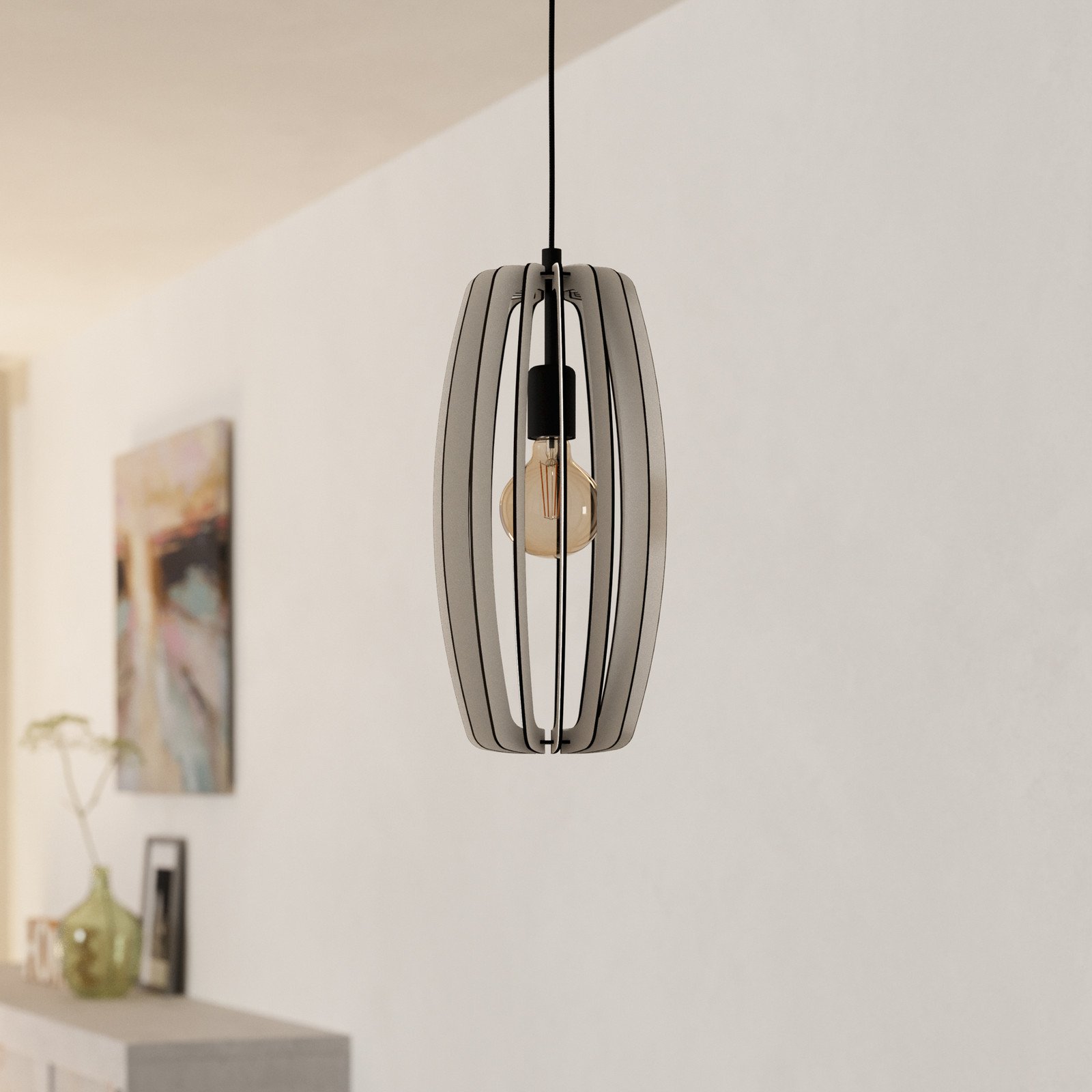 EGLO Lampă suspendată Bajazzara un abajur cu colivie culoare nisip - Camera de zi / sufragerie - modern - de culoare nisip - Metal