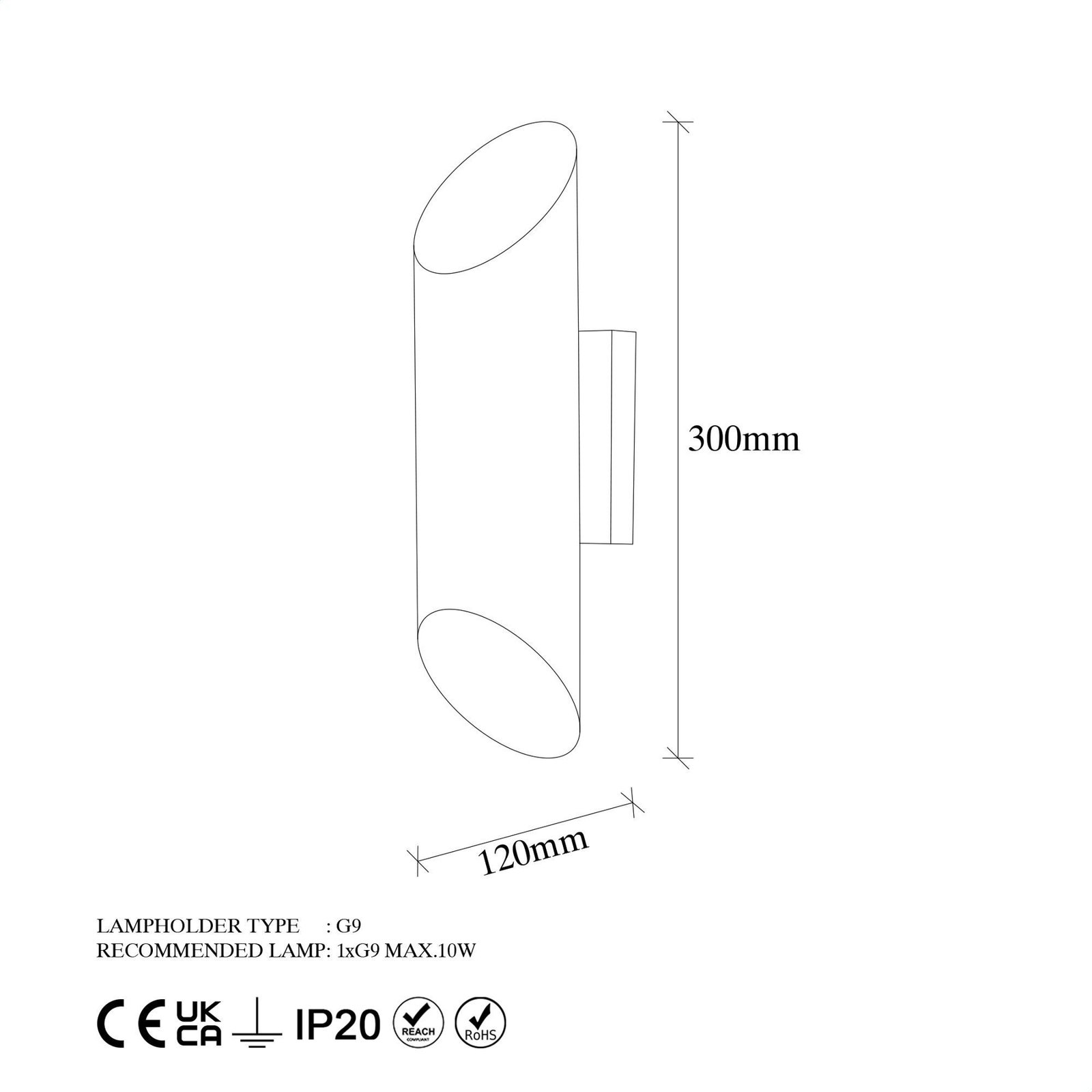 Wandlamp Cut 11810, zwart, metaal, hoogte 30 cm, omhoog/omlaag