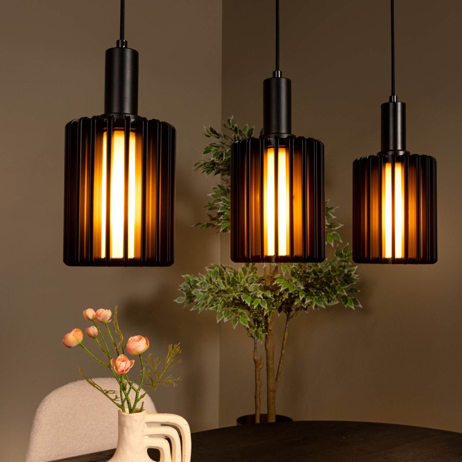 Lampa suspendată Lambres, negru Lungime 164 cm Sticlă/metal 5 becuri.