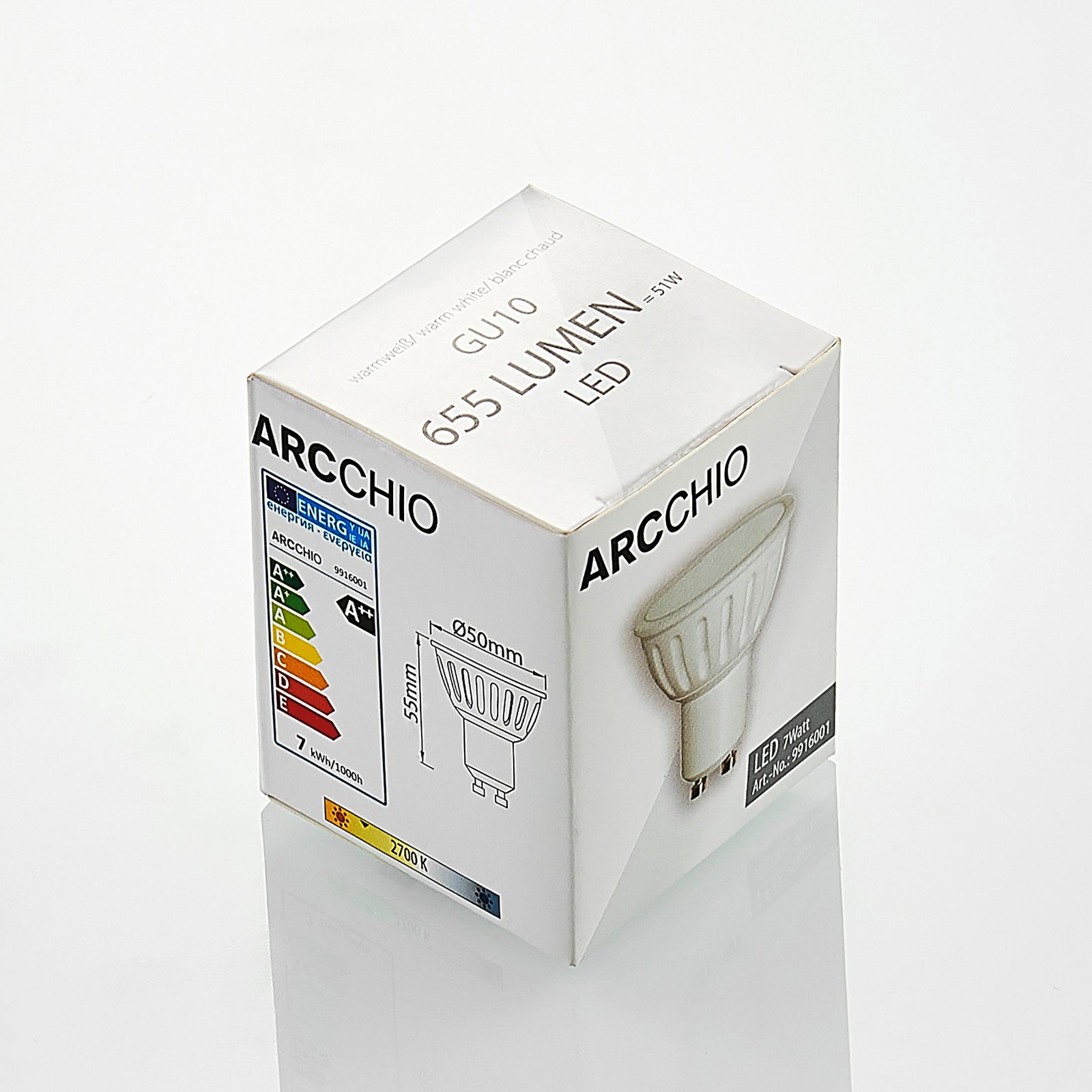 Arcchio-LED-heijastin GU10 100° 7W 2 700K 3 kpl