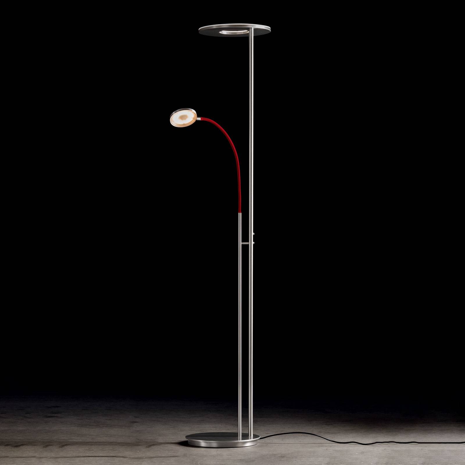 Holtkötter Nova Flex LED uplighter aluminium/red, for Living / Dining Room, aluminium, plastic, 48 W, energy efficiency: A+, H: 185 cm