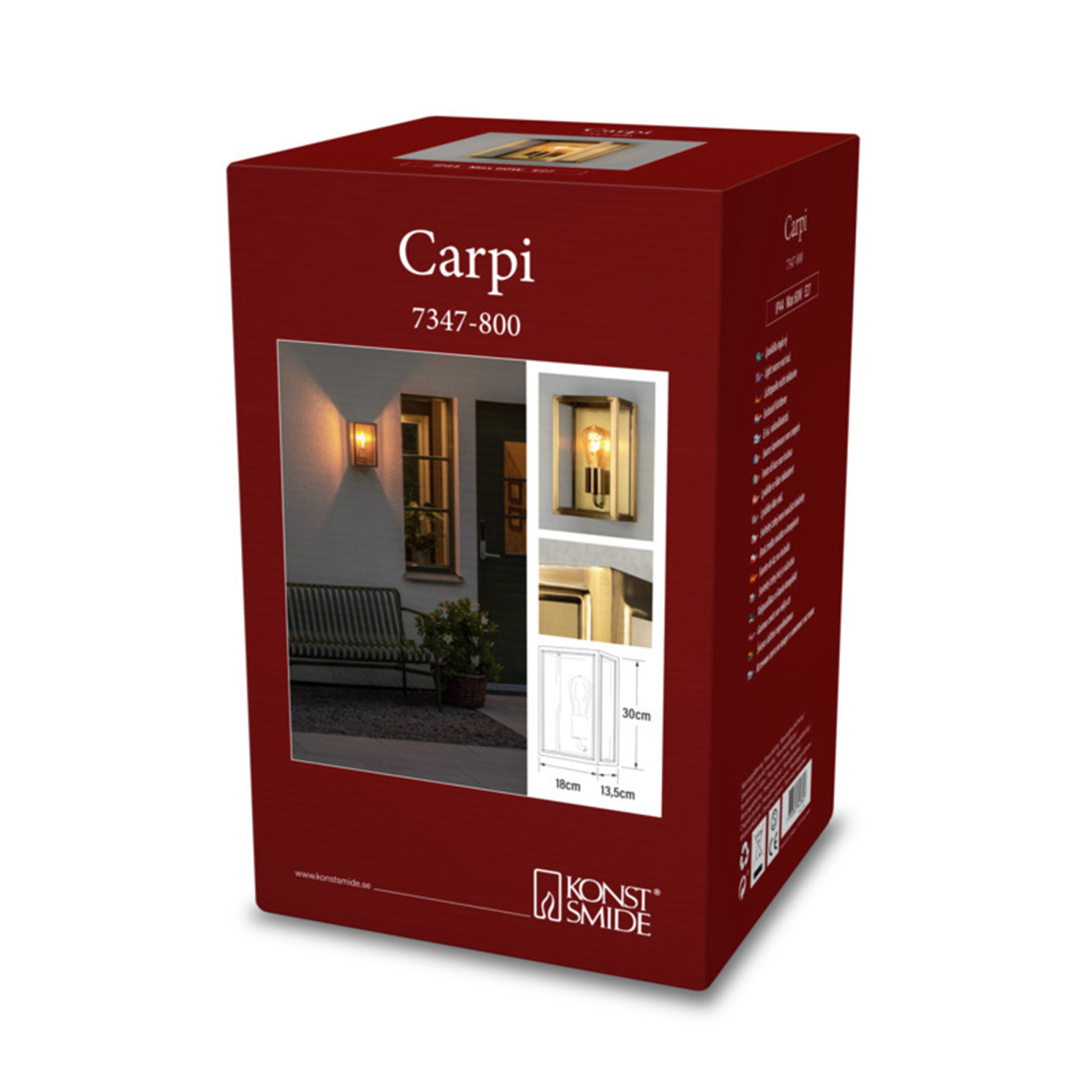 Vonkajšie nástenné svietidlo Carpi, mosadz, šírka 18 cm