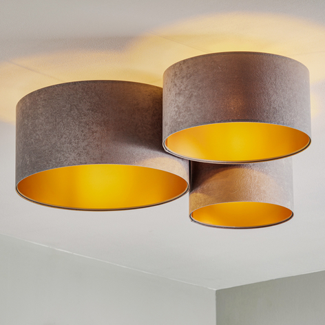 Taklampe 080, 3 lyskilder, lysegrå-gull