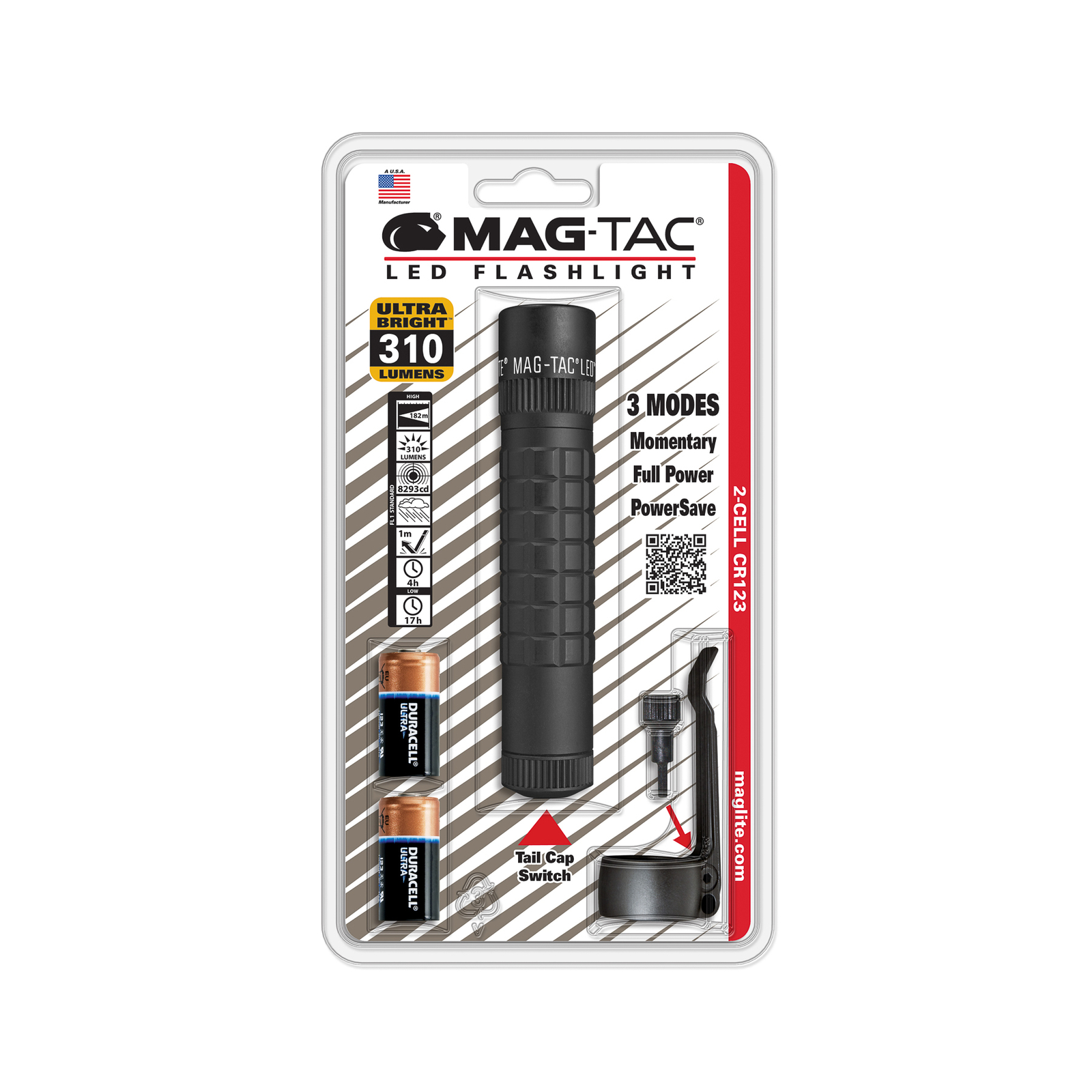 Linterna LED Maglite Mag-Tac, 2 Cell CR123, negra