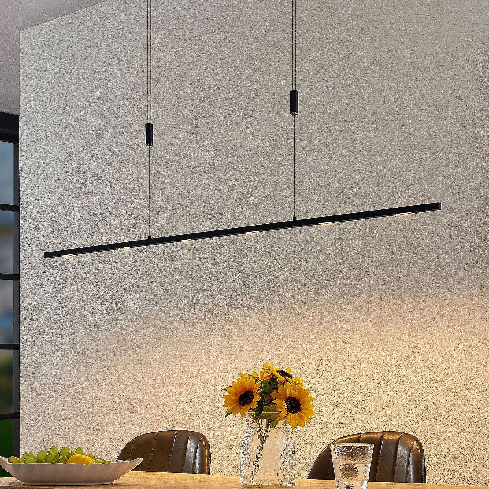 Lucande lampă suspendată LED Stakato 140 cm 6 becuri dimabil - Camera de zi / sufragerie - modern - negru mat - Metal