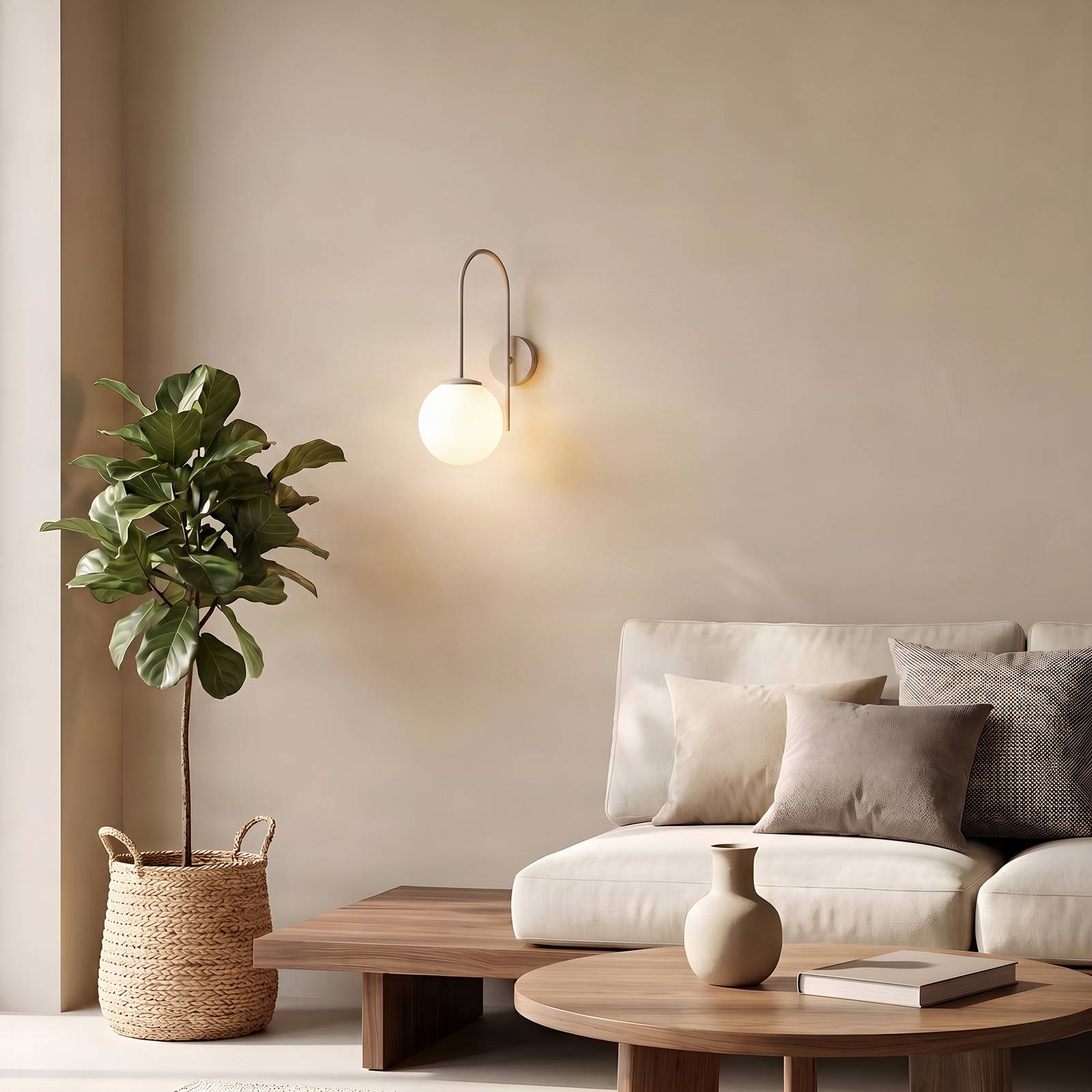 Luminex Wandlamp Cambridge, beige, hoogte 34 cm, metaal/glas, E14
