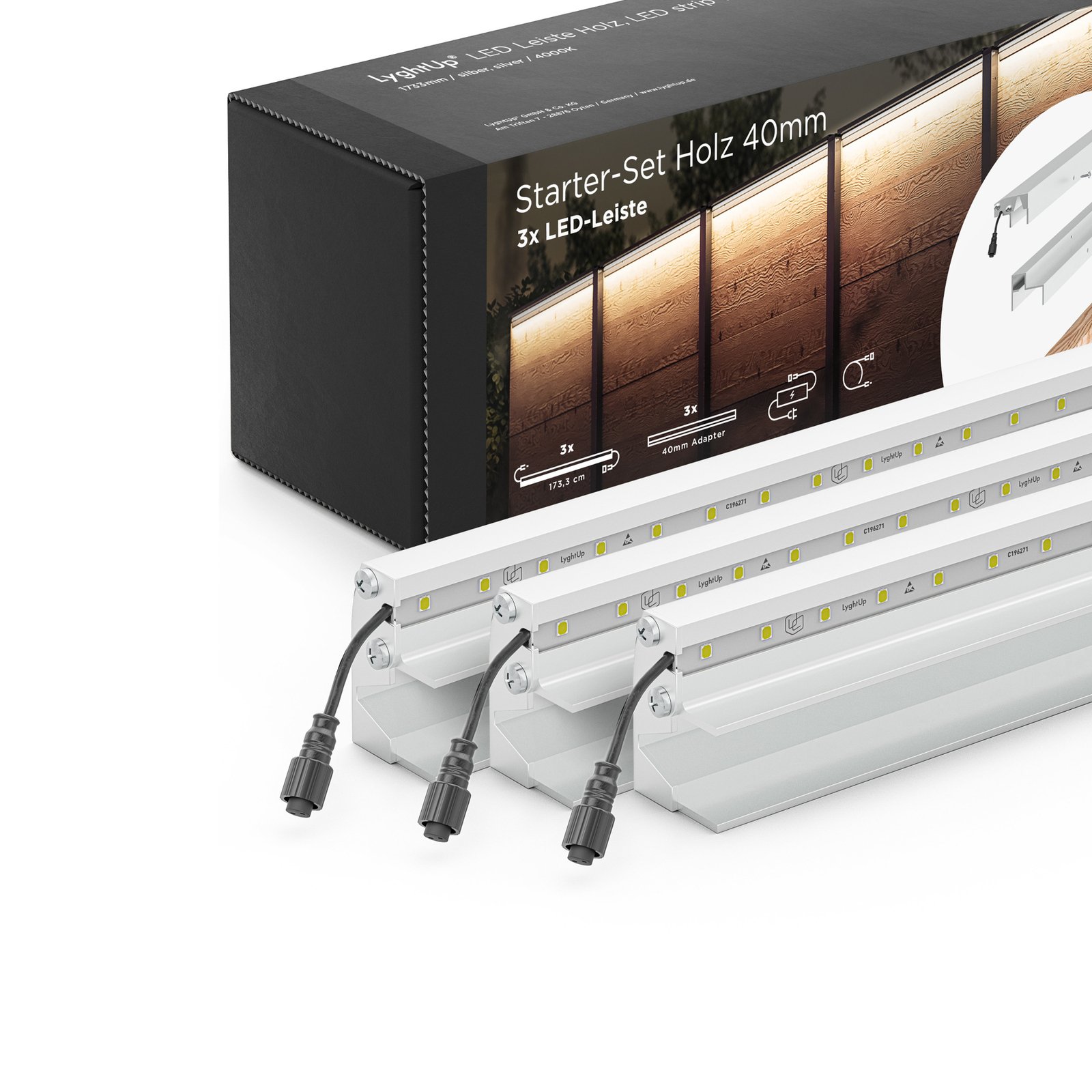 LED светлинна лента стартов комплект от 3 дървени огради сребро