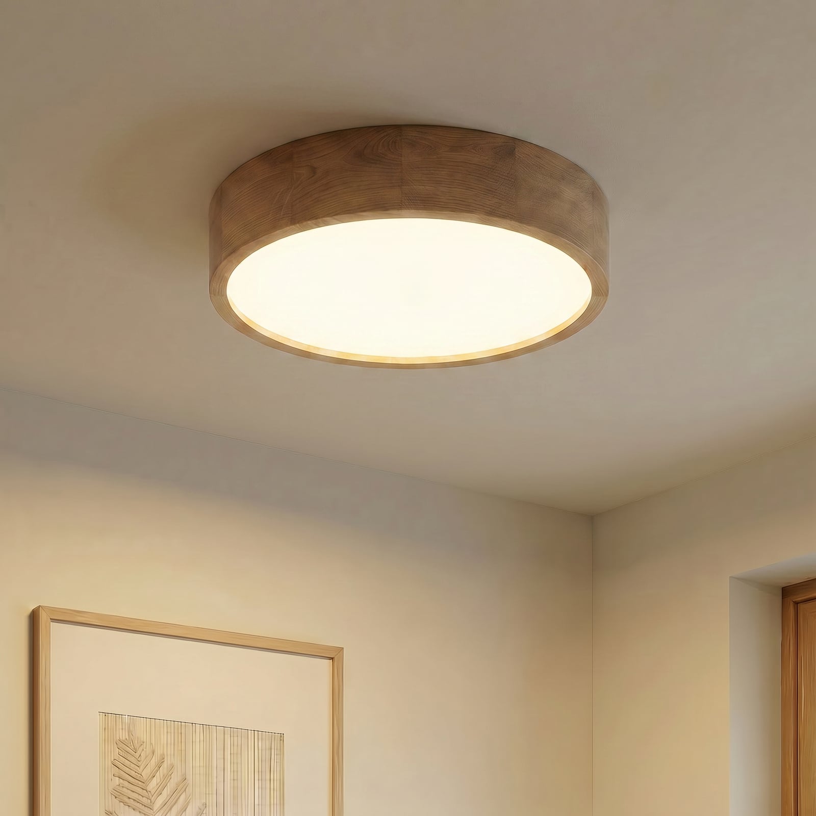 Lampa sufitowa Cleo, Ø 48 cm, 4-punktowa, drewno dębowe, E27