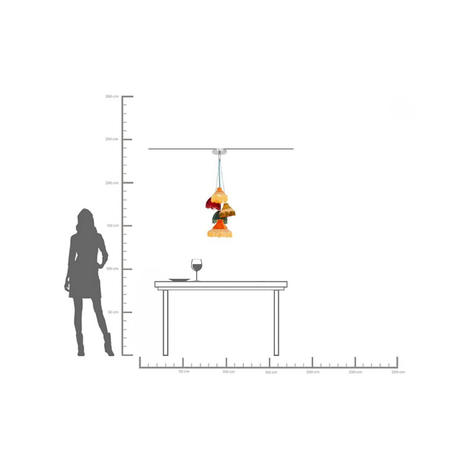 Kare piekaramā lampa Saloon Fringes, daudzkrāsaina, 5 spuldzes, E14