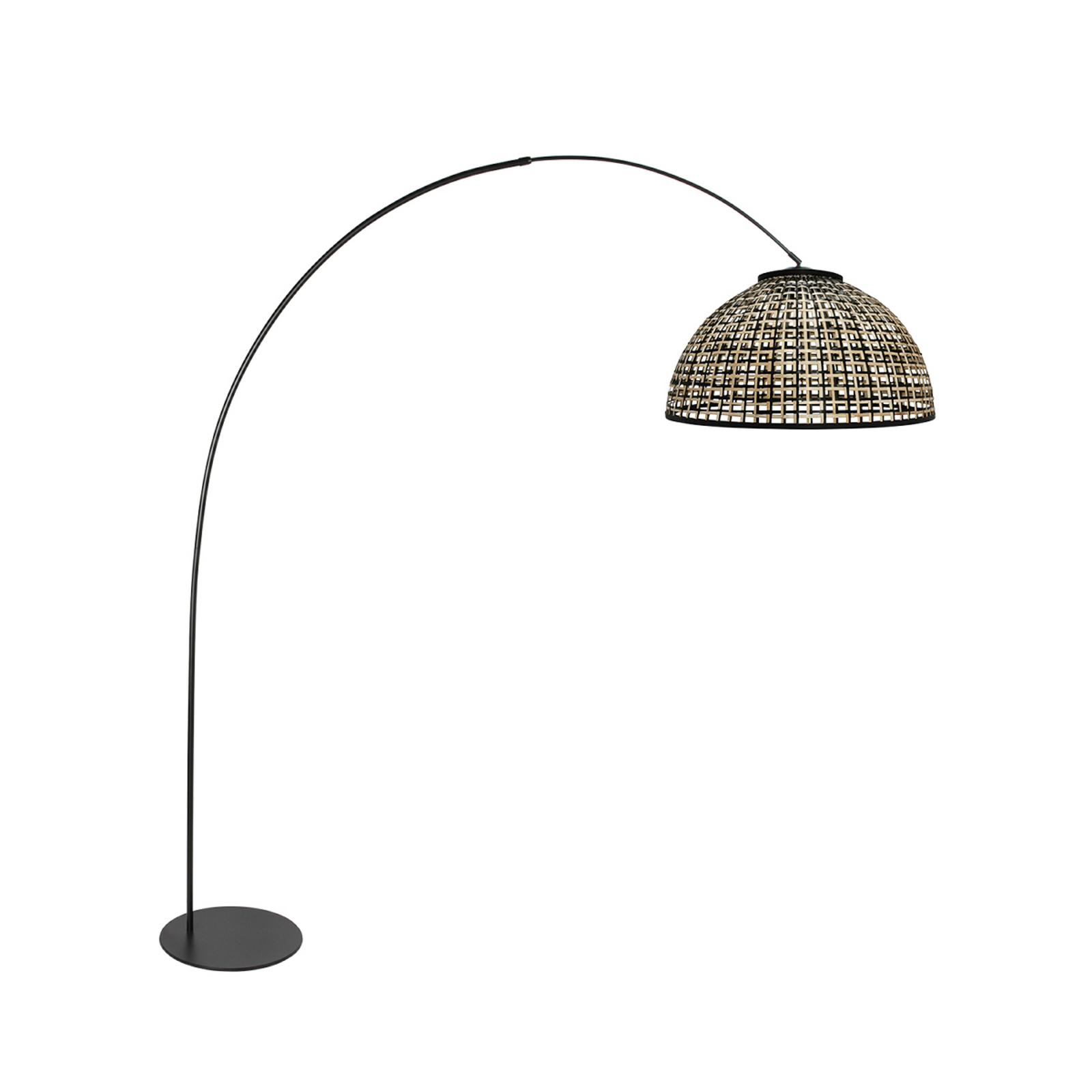 Curve ív világítás, fekete, bambuszfonatú búra, Ø 60 cm