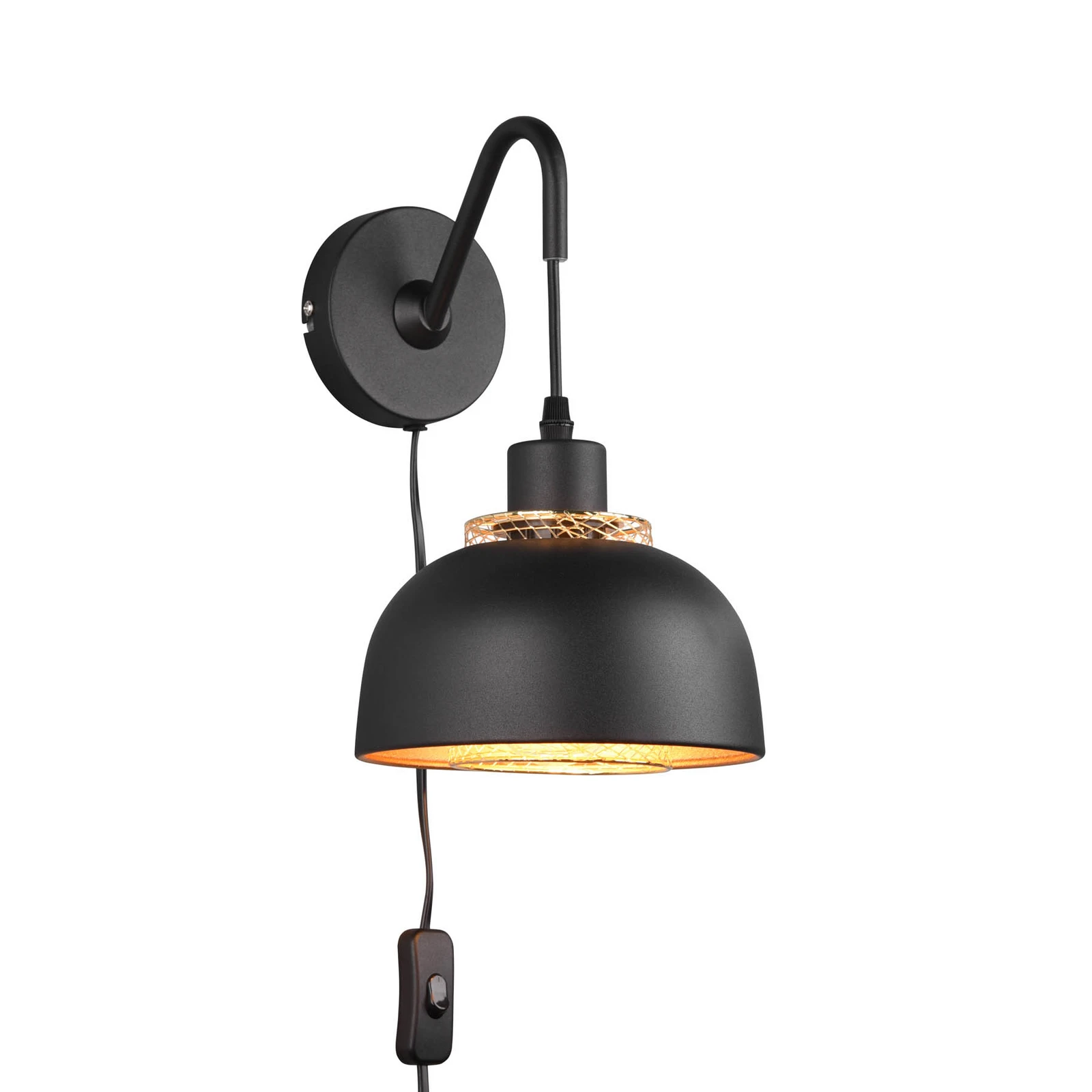 Zidna lampa Punch prekidač i utikač, crna/zlatna