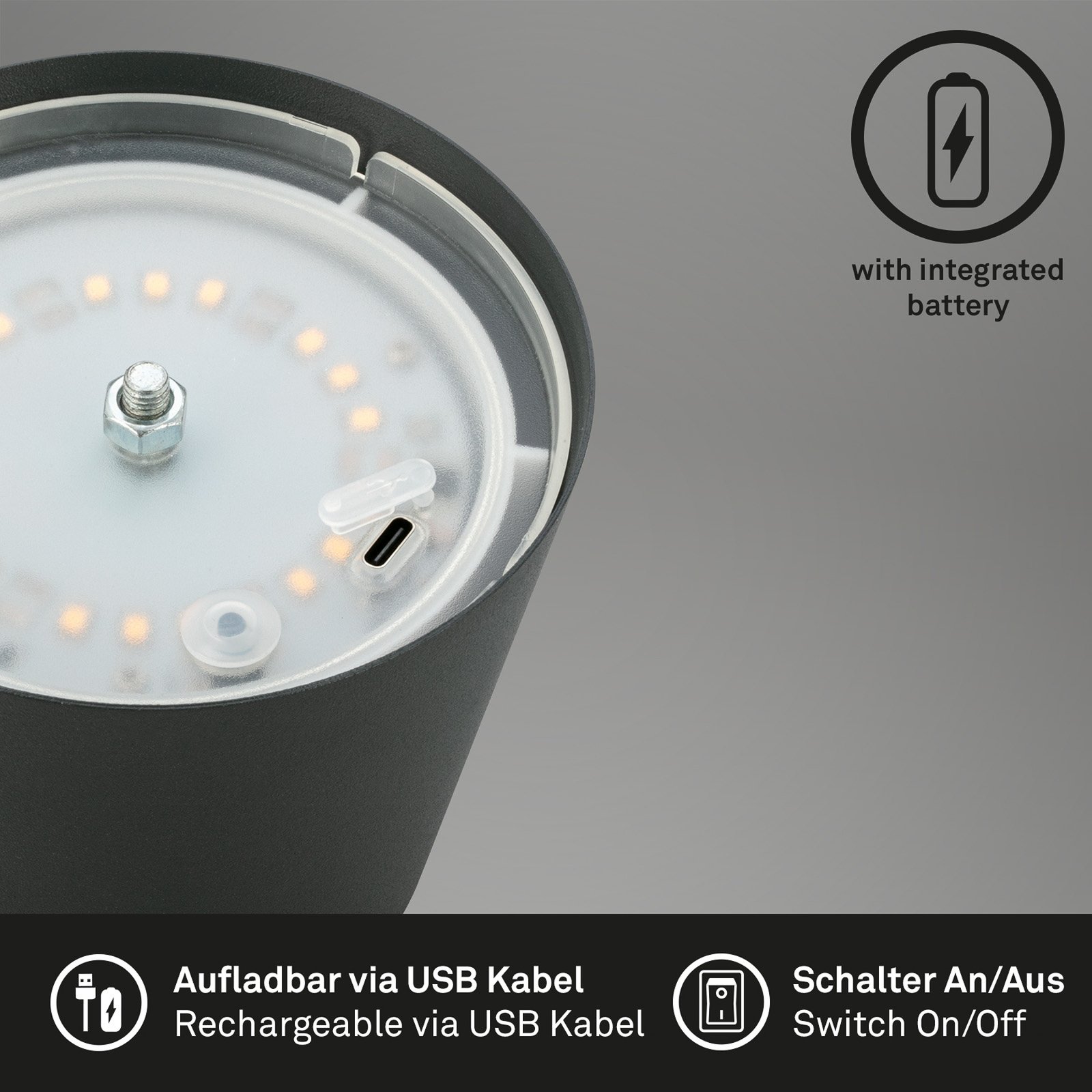 LED-Akku-Tischlampe 7508015, anthrazit 2.700 K IP44 Touchdim