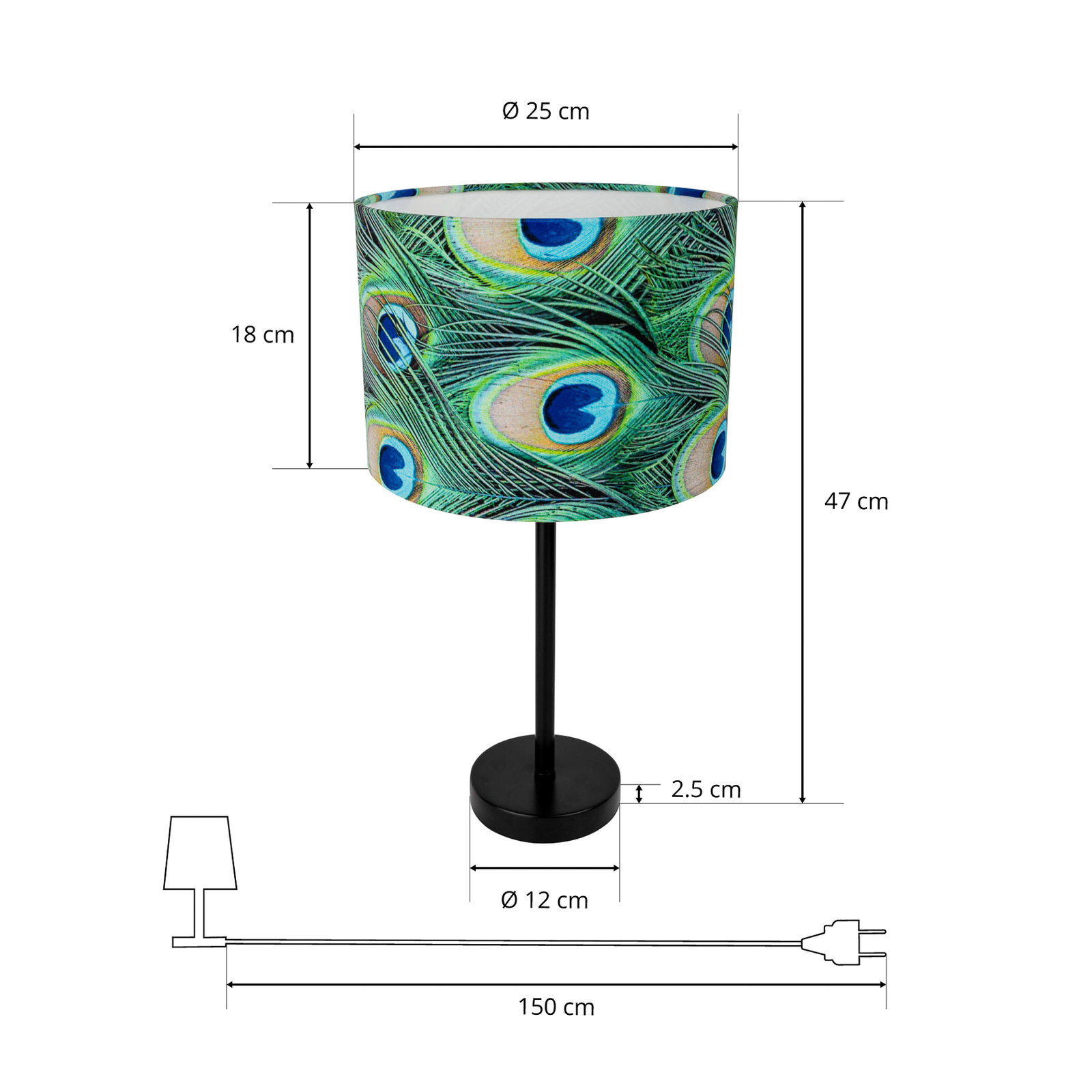 Stolní lampa páv, Ø 25 cm, zelená